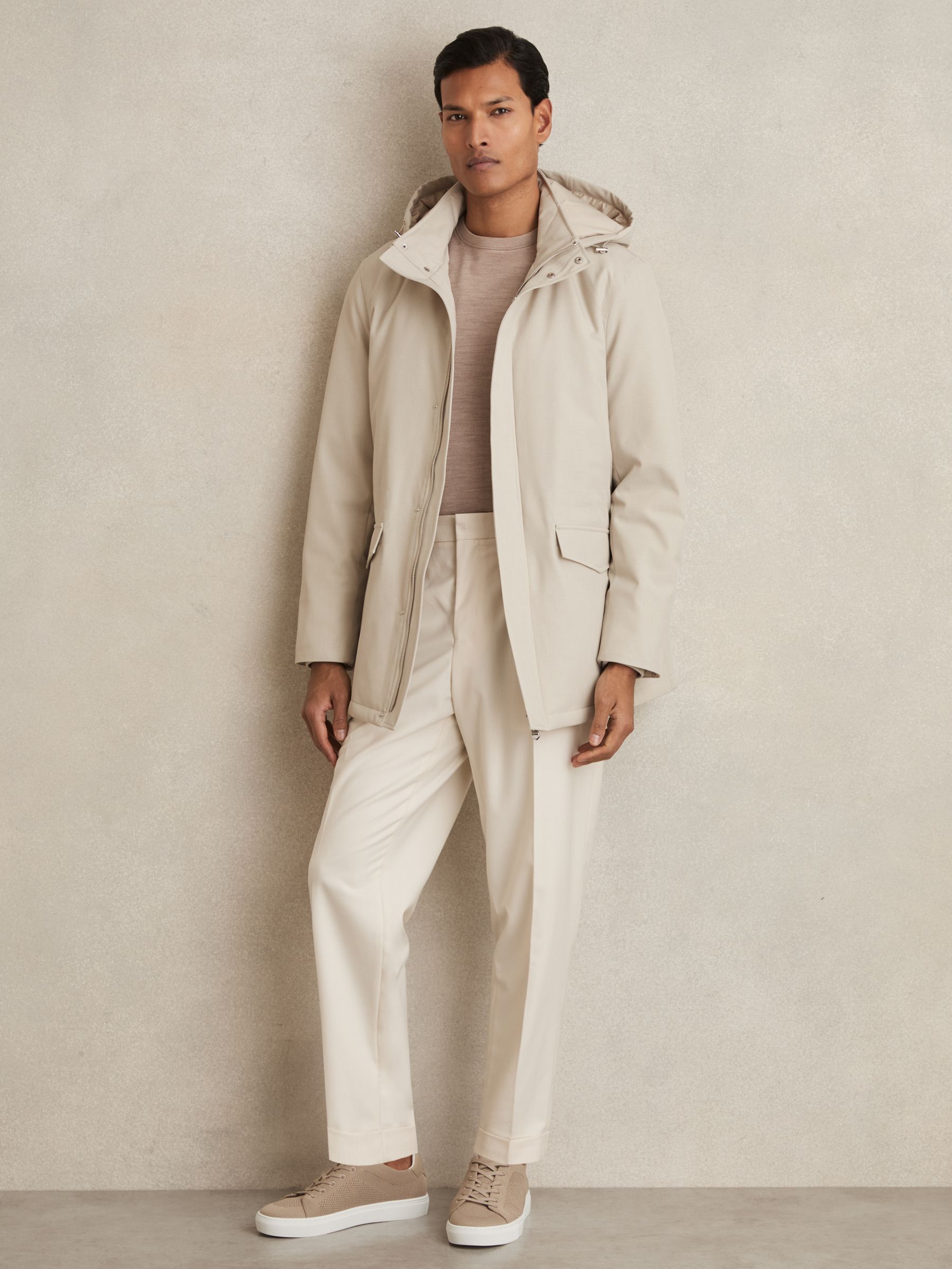 Hooded Zip-Through Padded Jacket in Stone