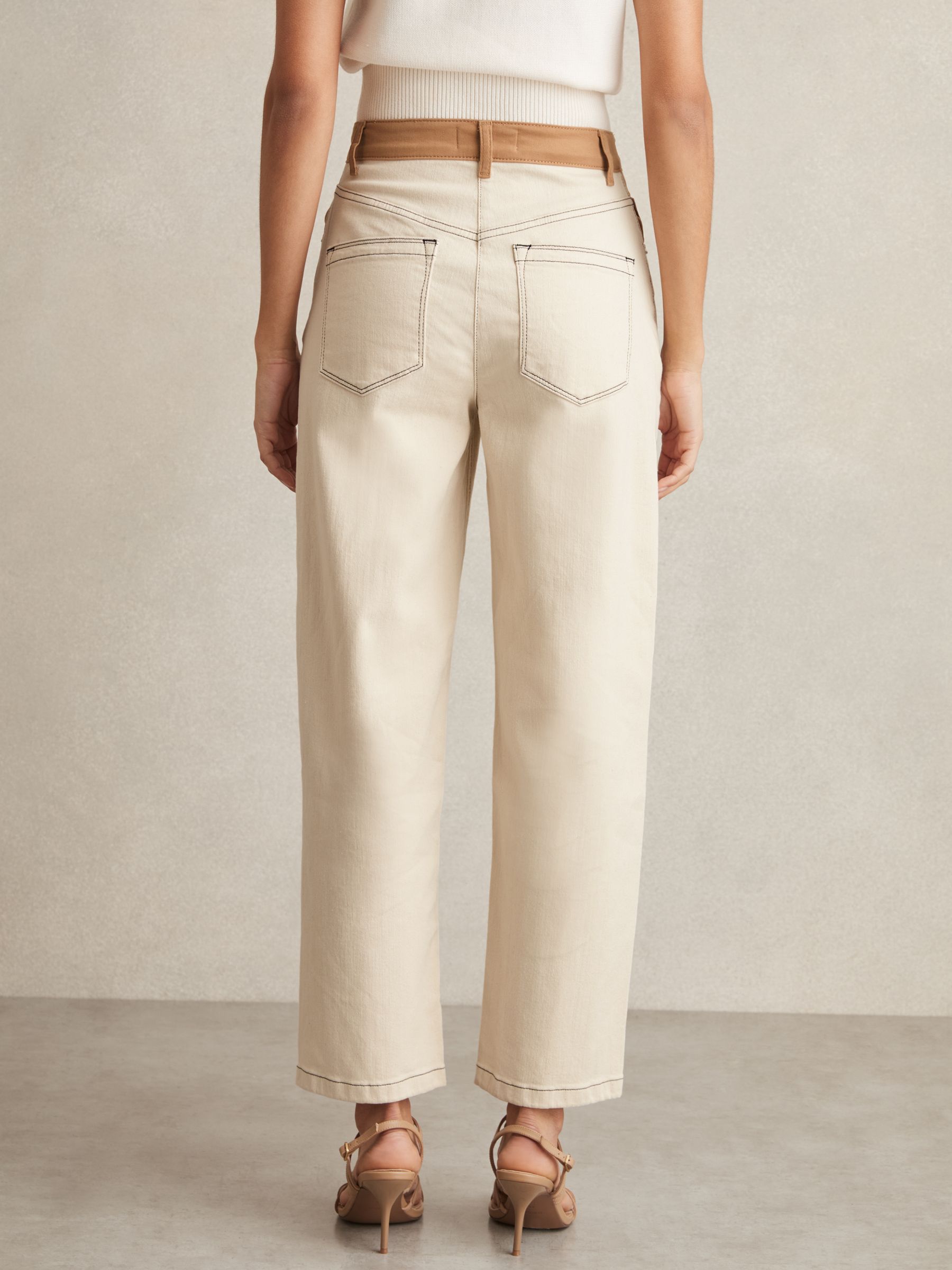 Petite Colour-Block Straight-Leg Jeans in Ecru