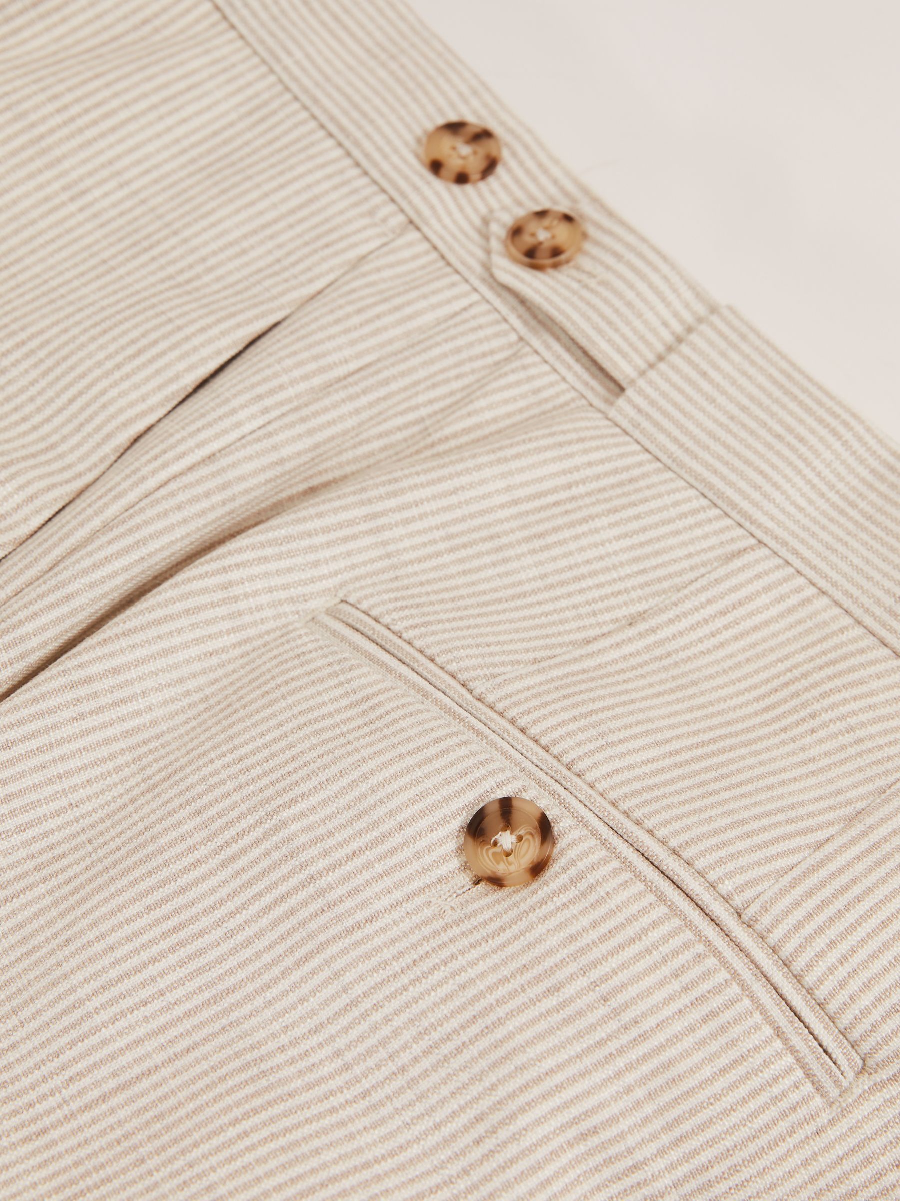 Slim-Fit Pinstripe Suit Trousers in Oatmeal/White