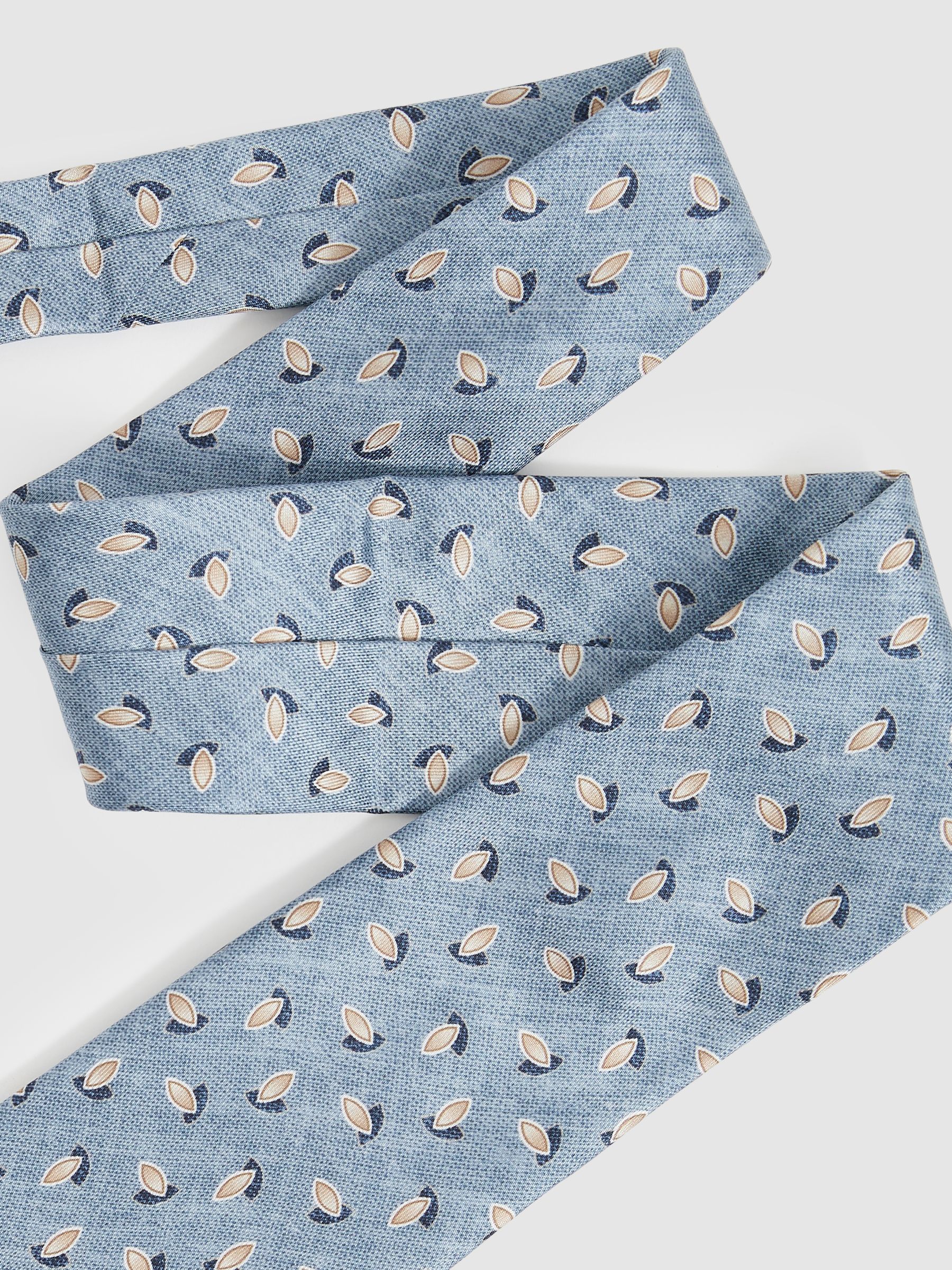 Silk Geometric Print Tie in Soft Blue Melange