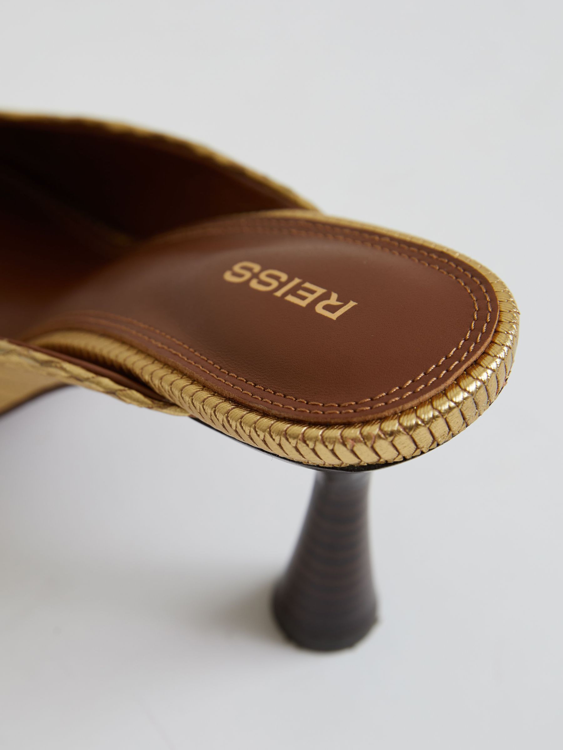Leather Heeled Mules in Gold