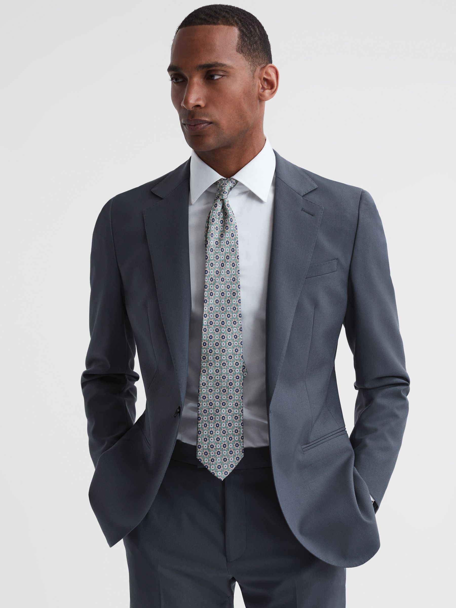 Fine Airforce Blue Modern Fit Single Breasted Wool Blazer