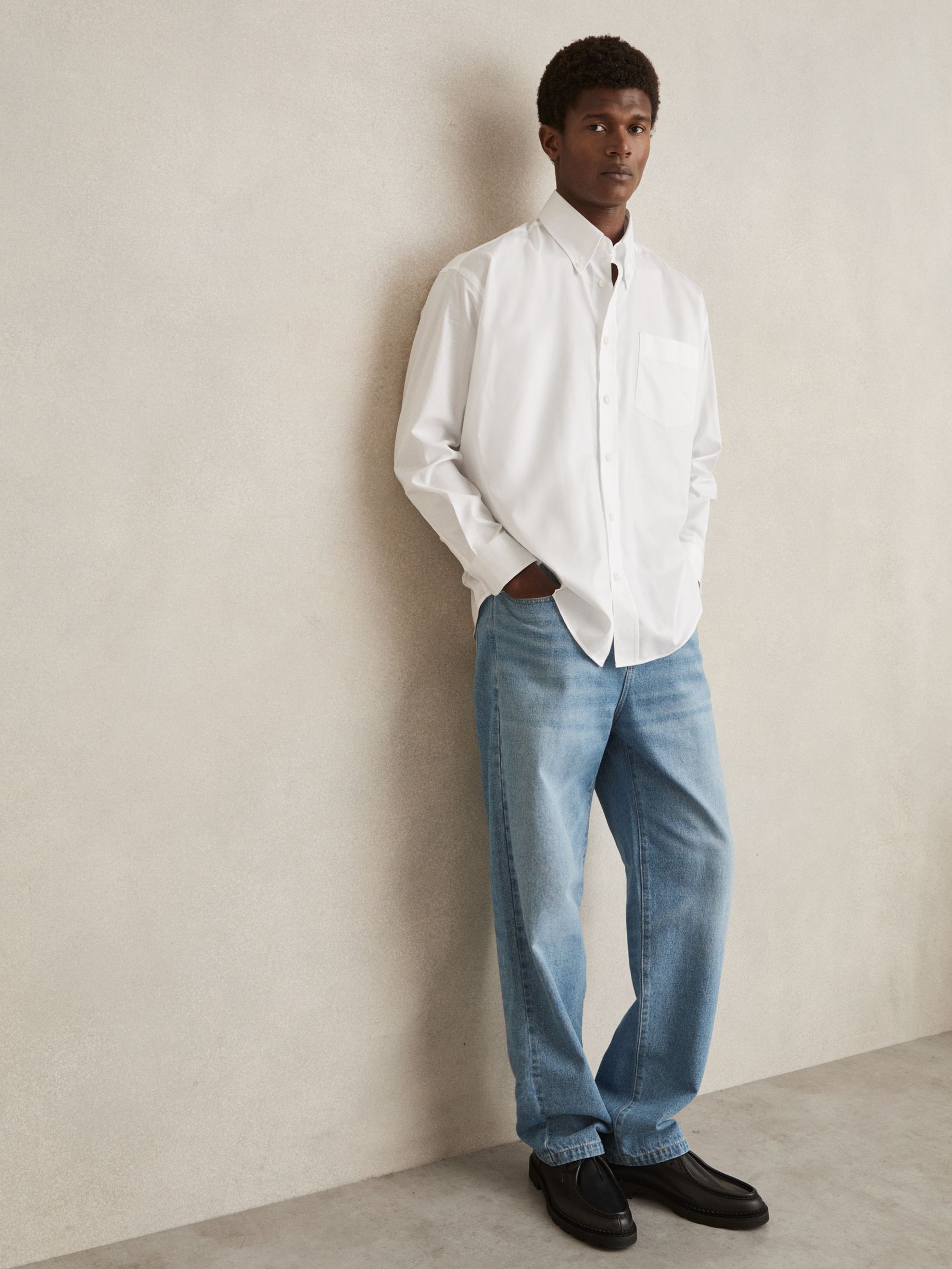 Cotton Oversized Long-Sleeve Shirt in White