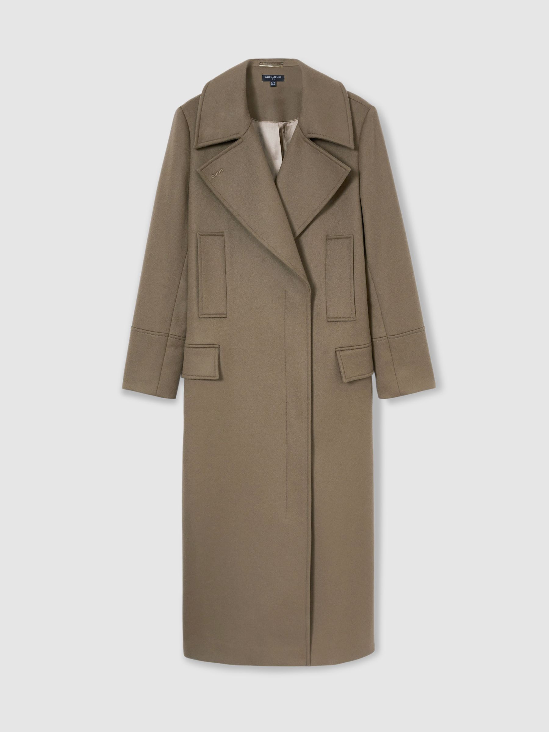 Atelier Wool-Blend Longline Coat in Khaki