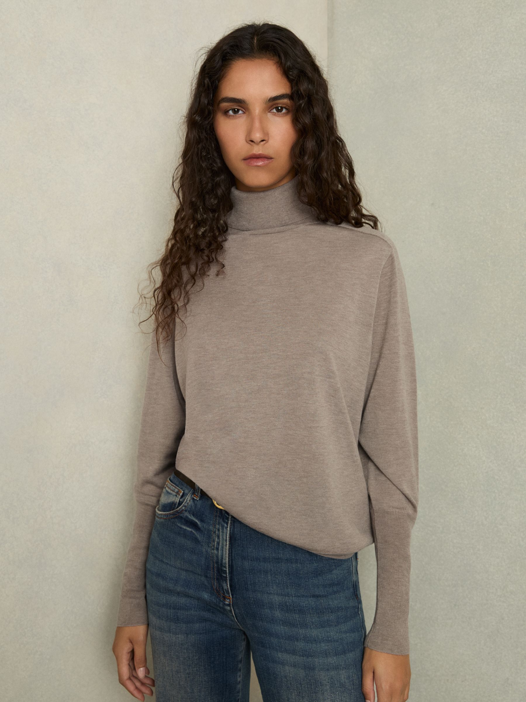Roll-Neck Jumper With Cashmere in Mink