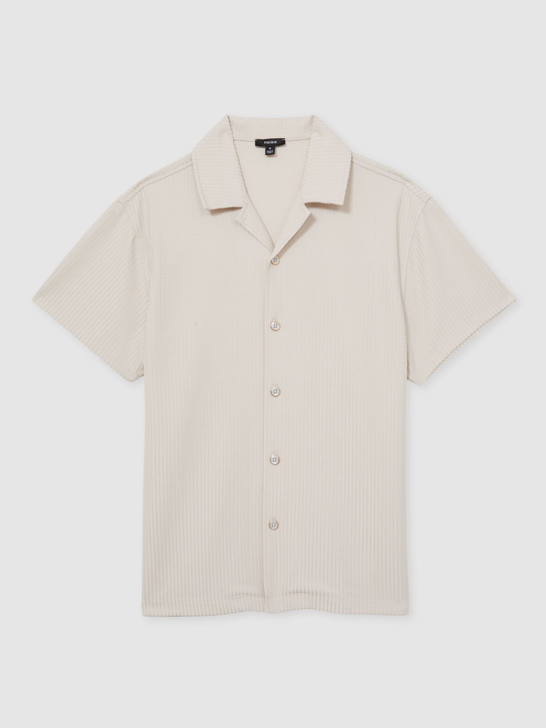 Textured-Knit Cuban-Collar Shirt in Champagne