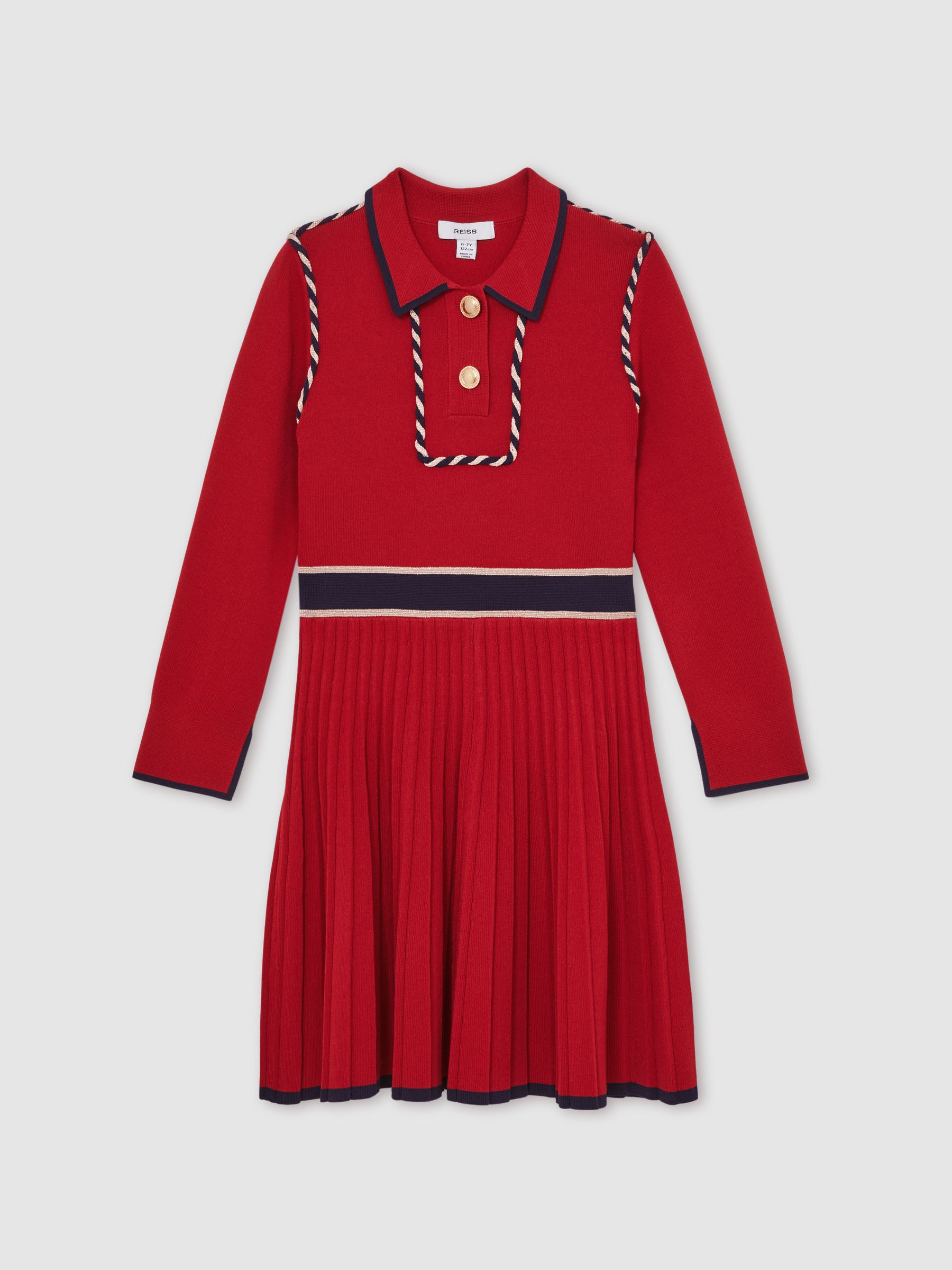 13-14 yrs Piped Knitted Skater Dress in Red