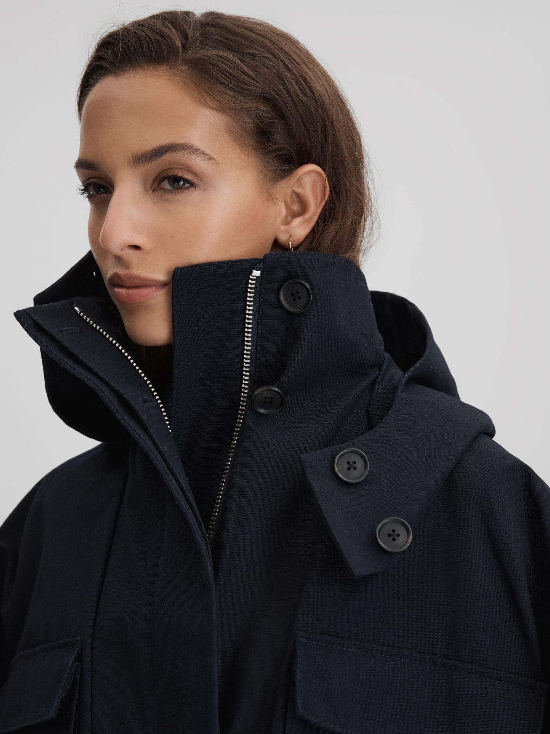 Cotton Parka Coat in Navy