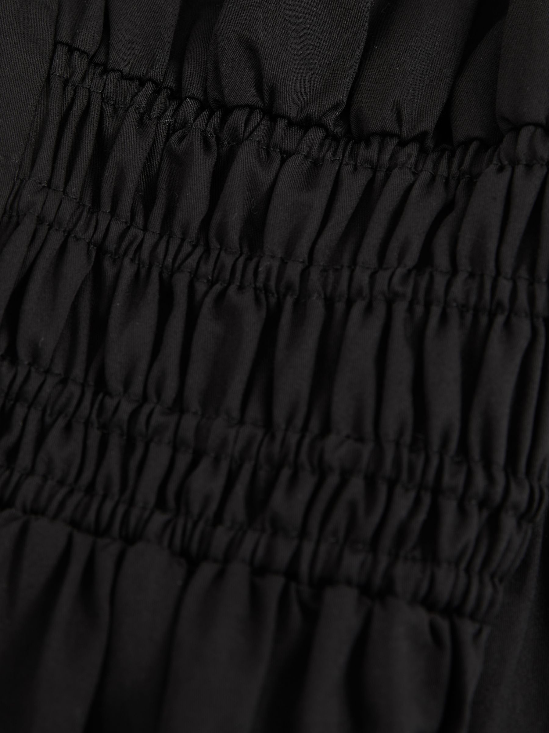 Cotton Craft-Stitch Shirred Mini Dress in Black