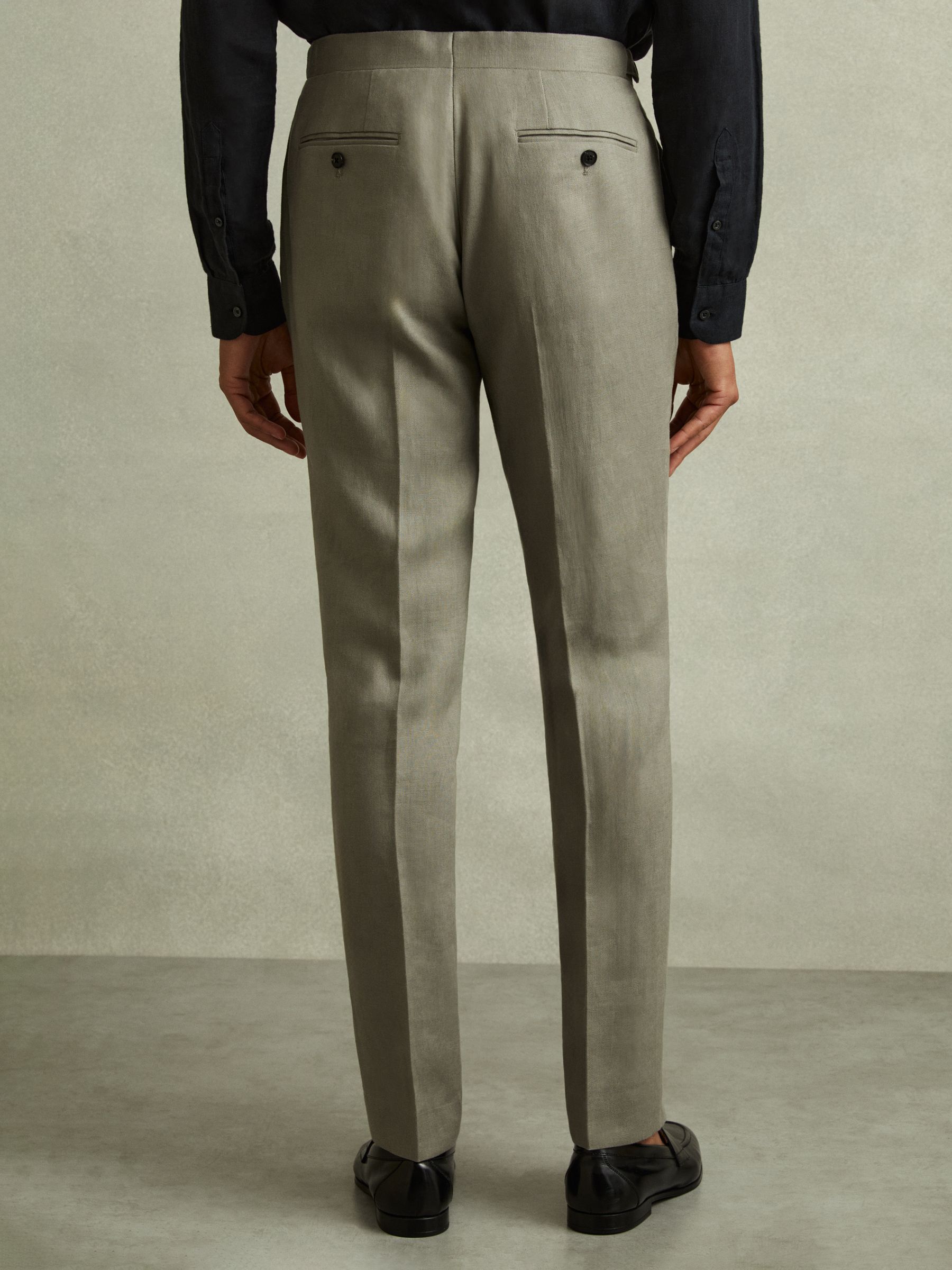 Linen Side Adjuster Trousers in Light Sage Green