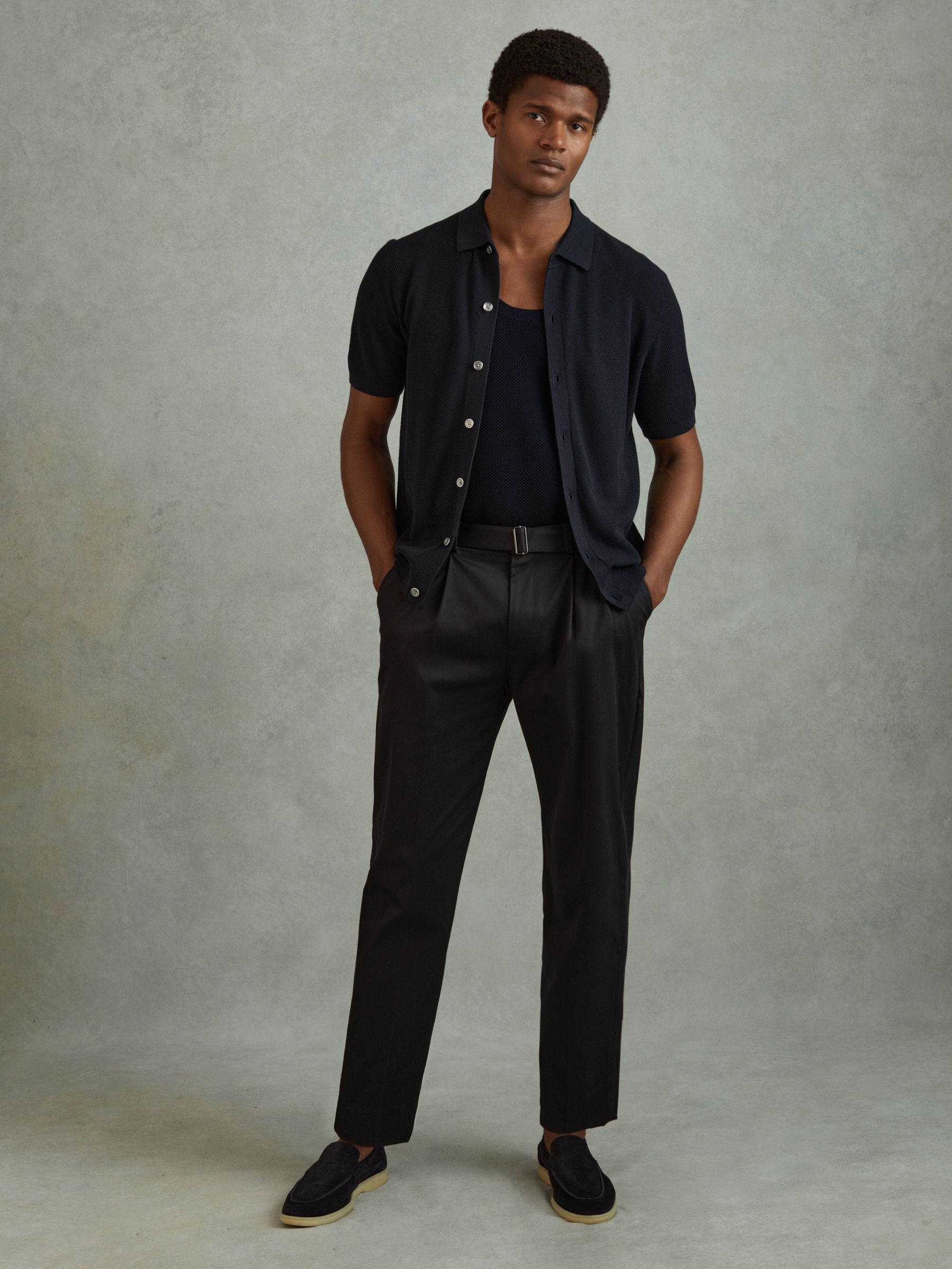 Cotton Blend Textured Shirt in Navy