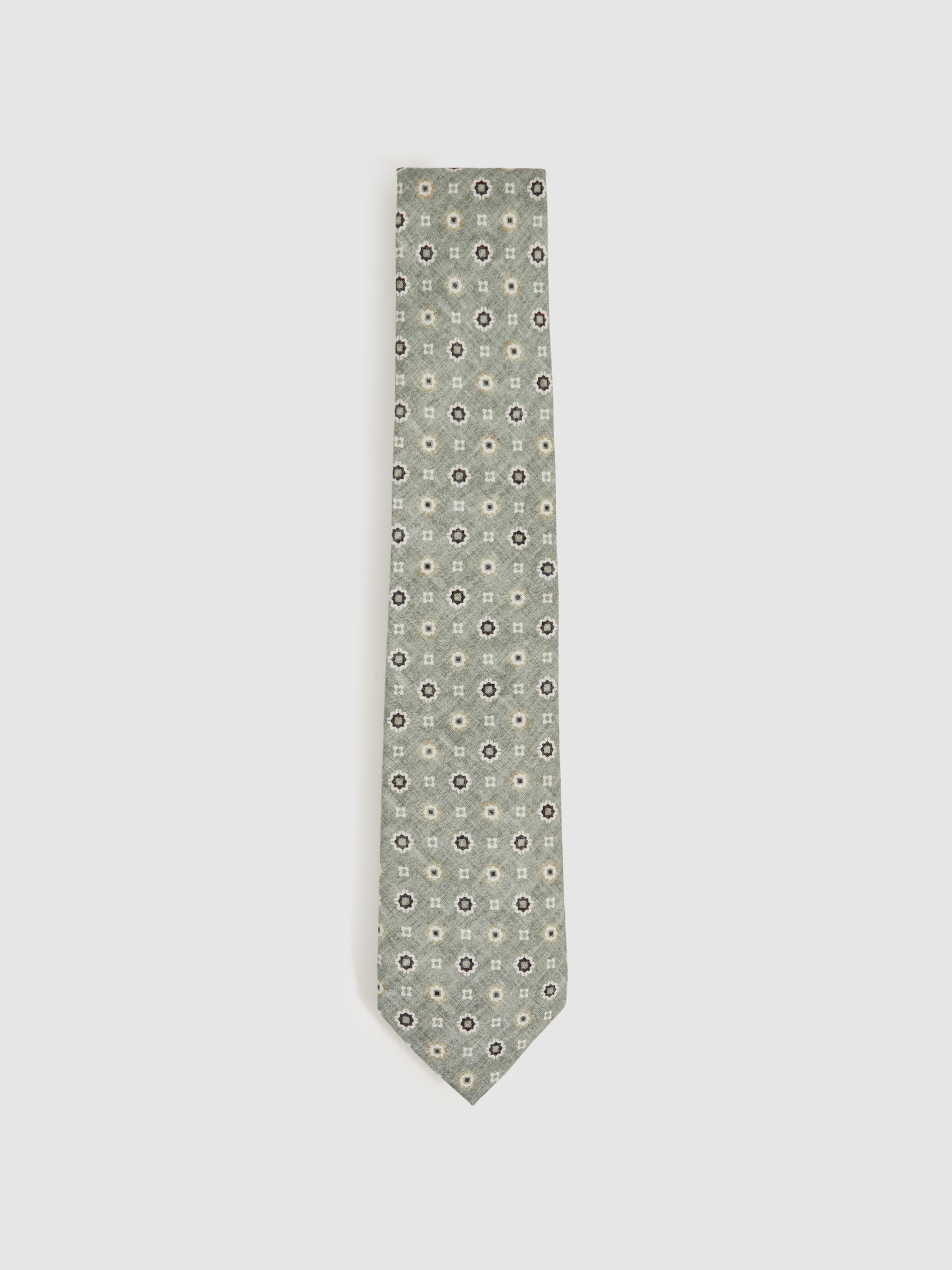 Silk Floral-Medallion Tie in Soft Sage