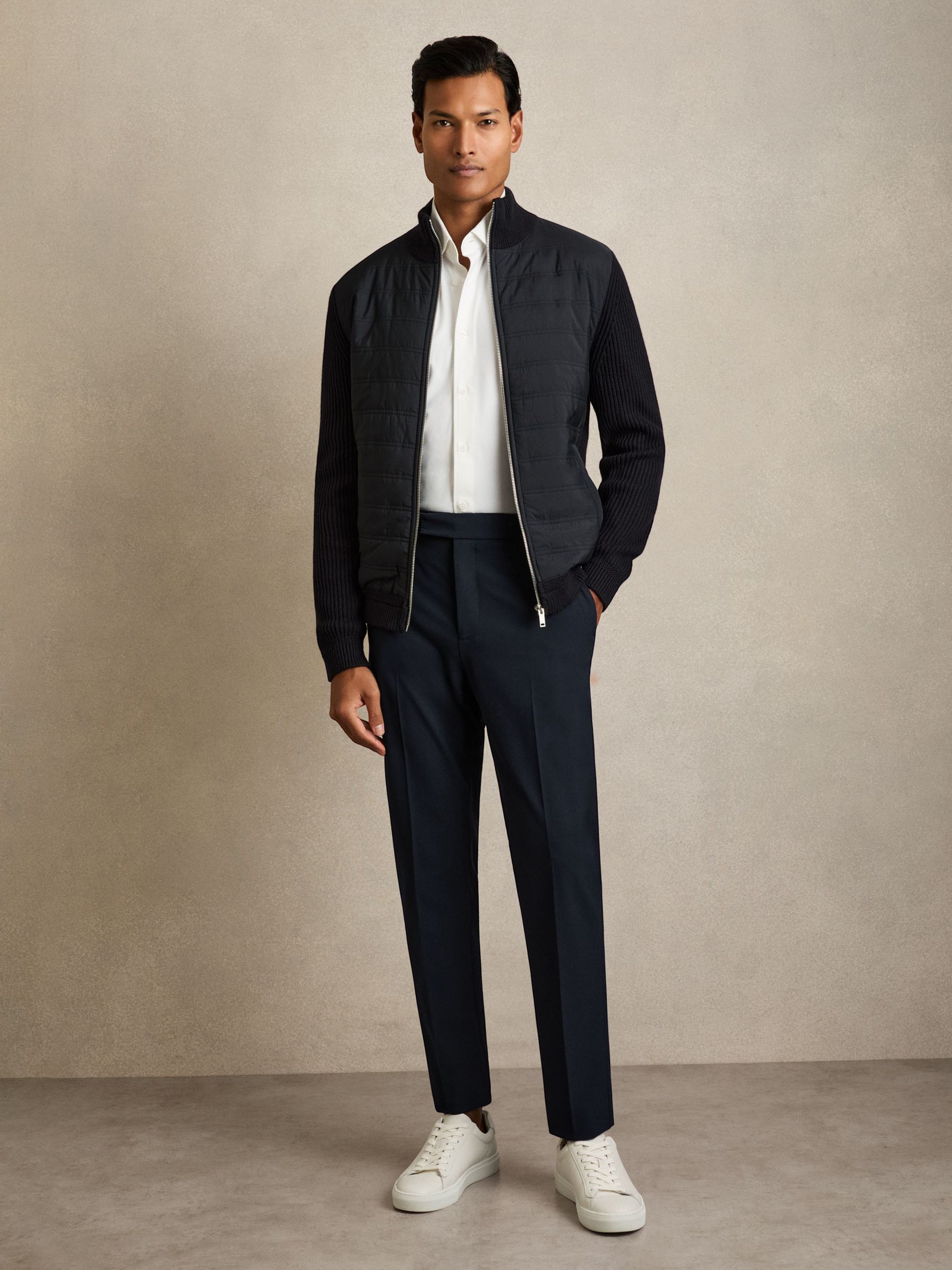 Stretch Slim Fit Drawstring Trousers in Navy