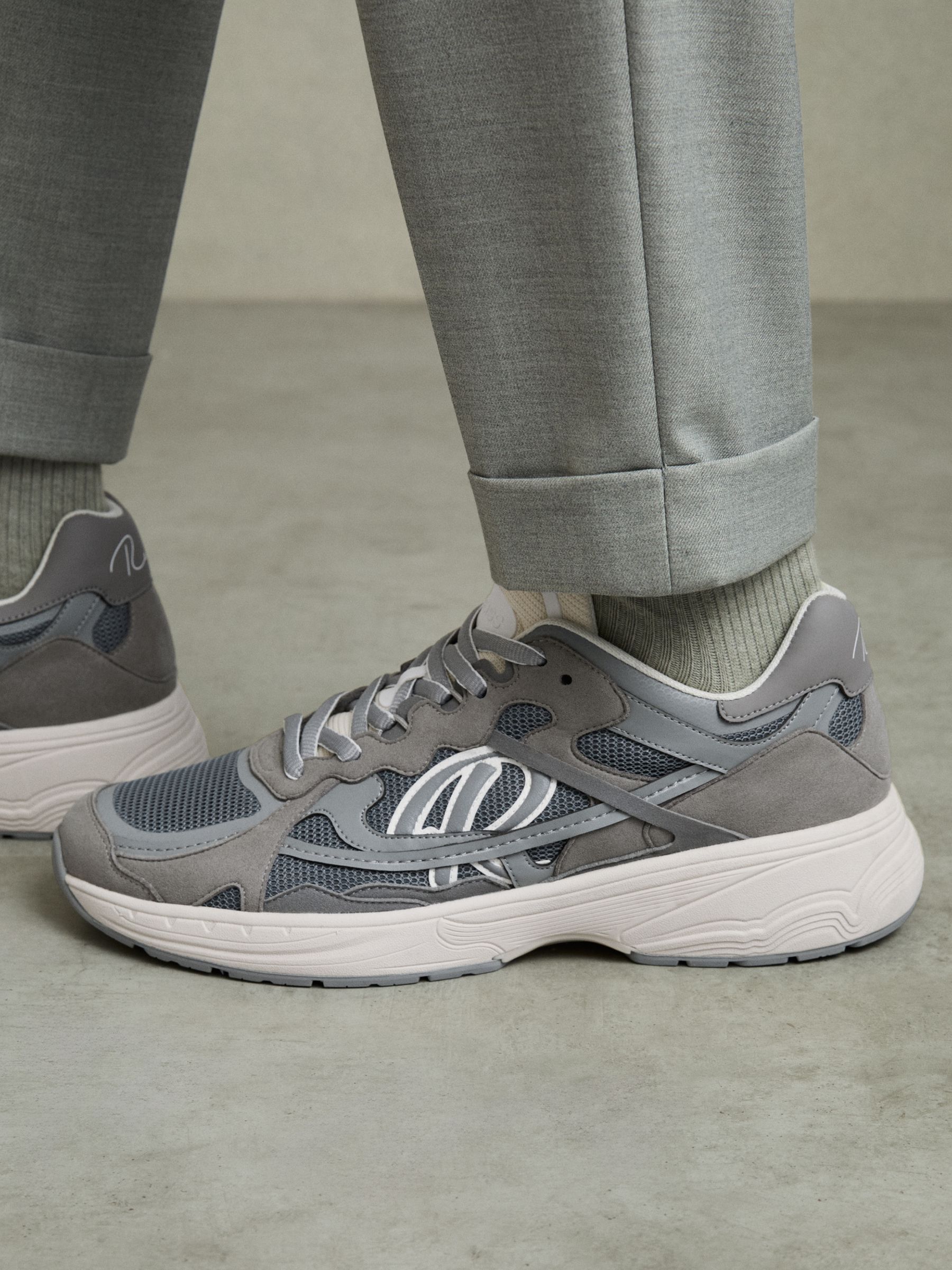 Nubuck and Mesh Trainers in Grey