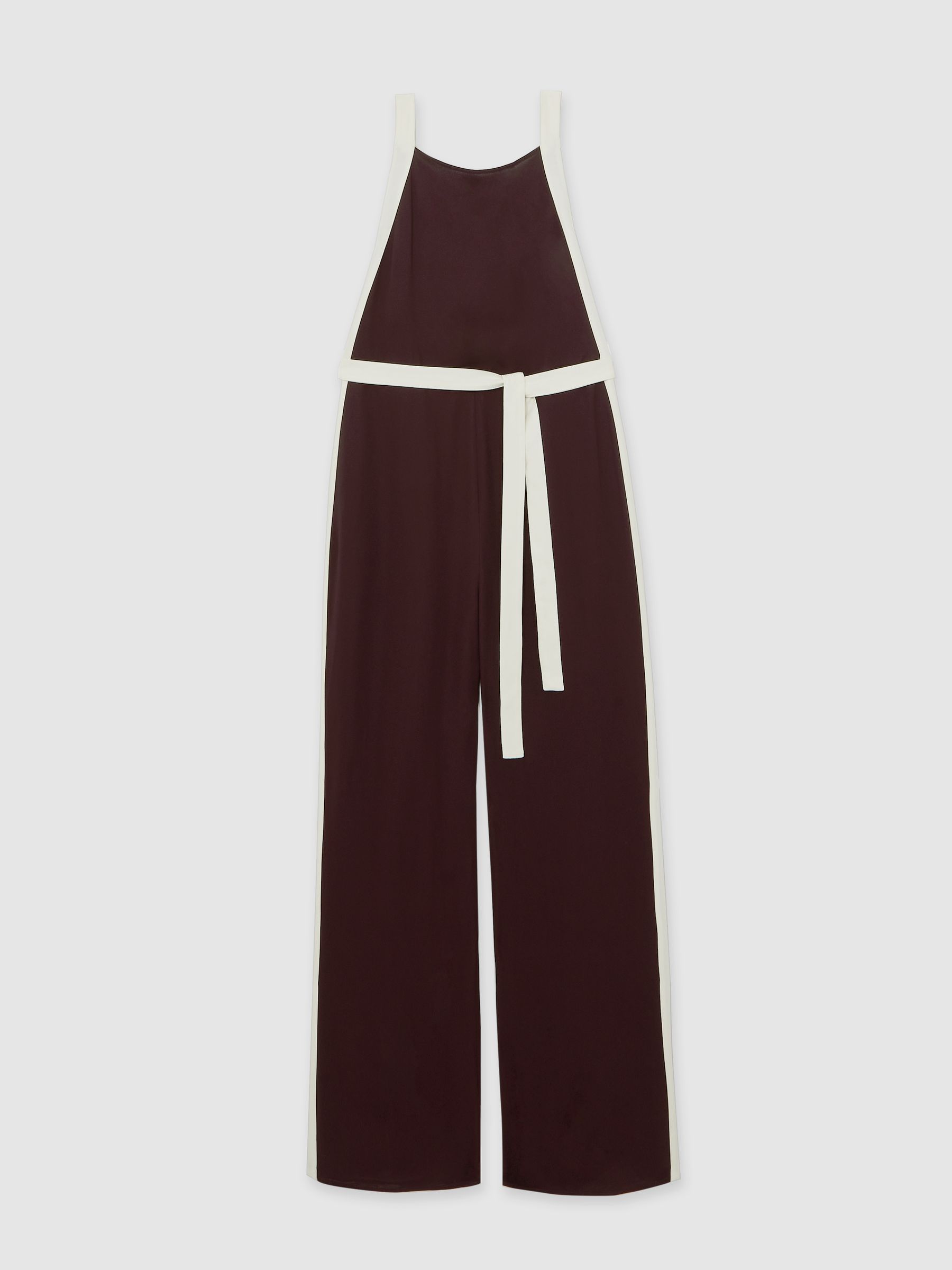 Petite Colourblock Wide Leg Belted Jumpsuit in Burgundy/Cream