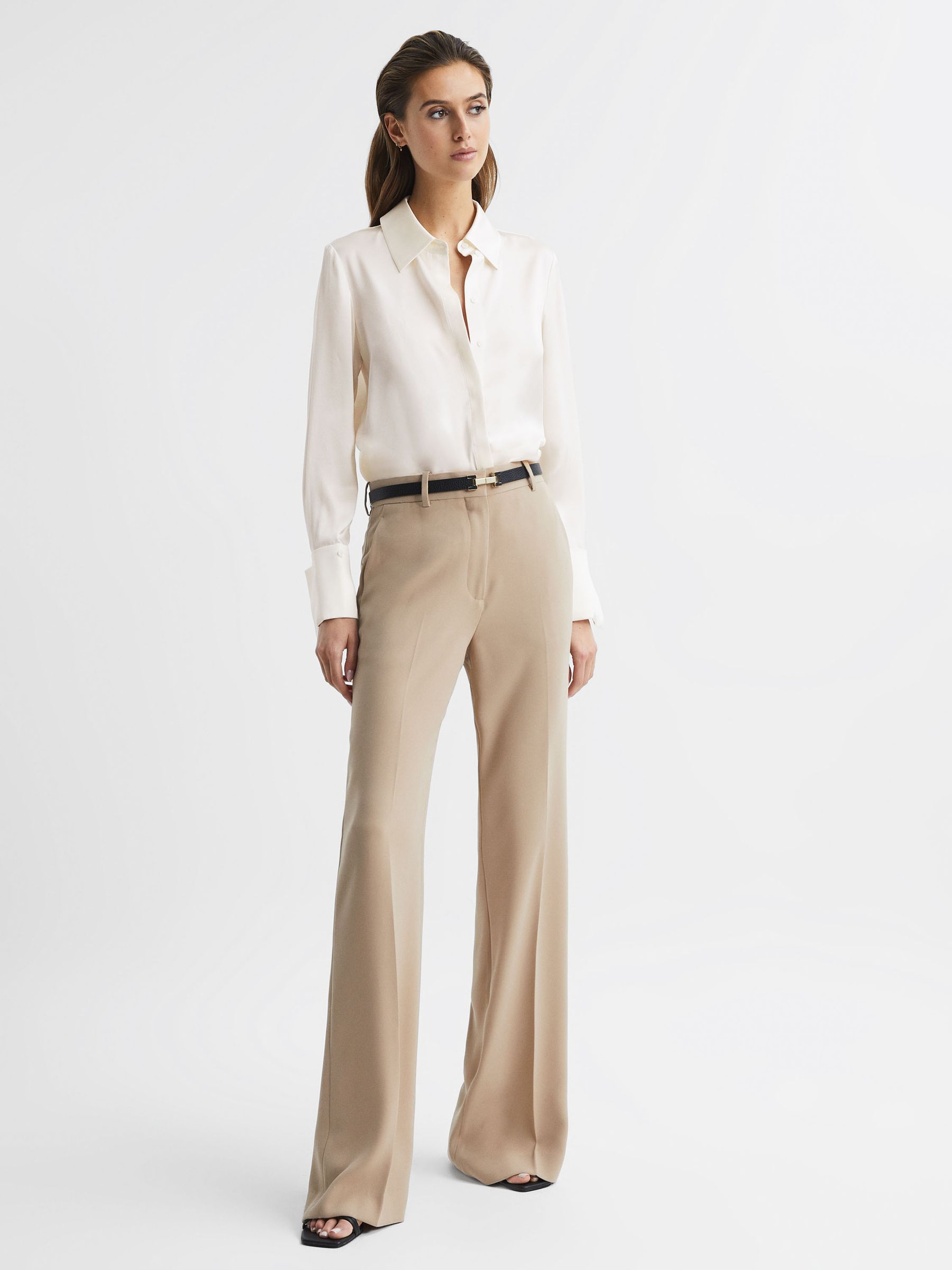 Silk Double-Cuff Button-Through Shirt in Ivory