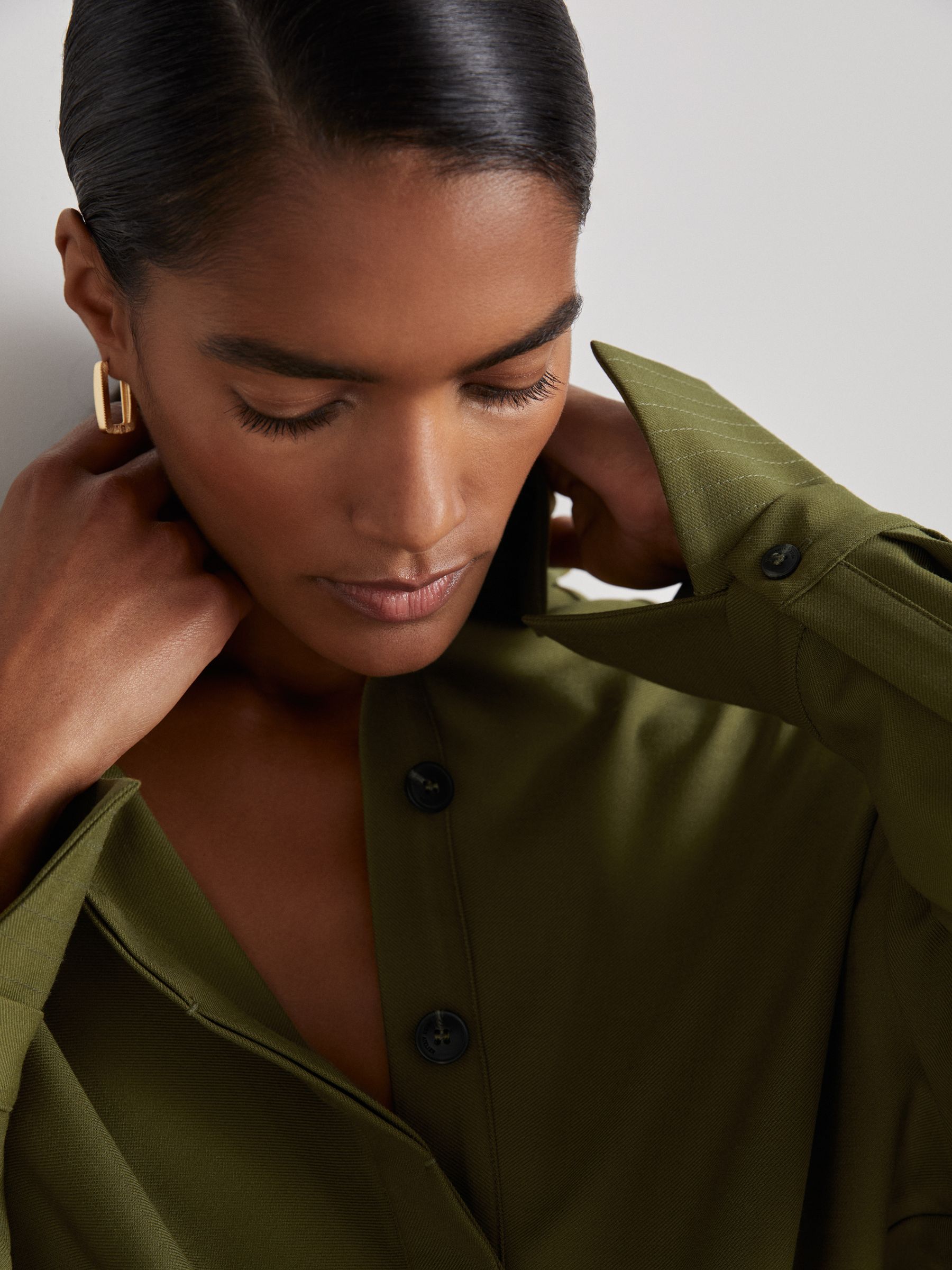 Atelier Draped Shirt Dress with Wool in Khaki