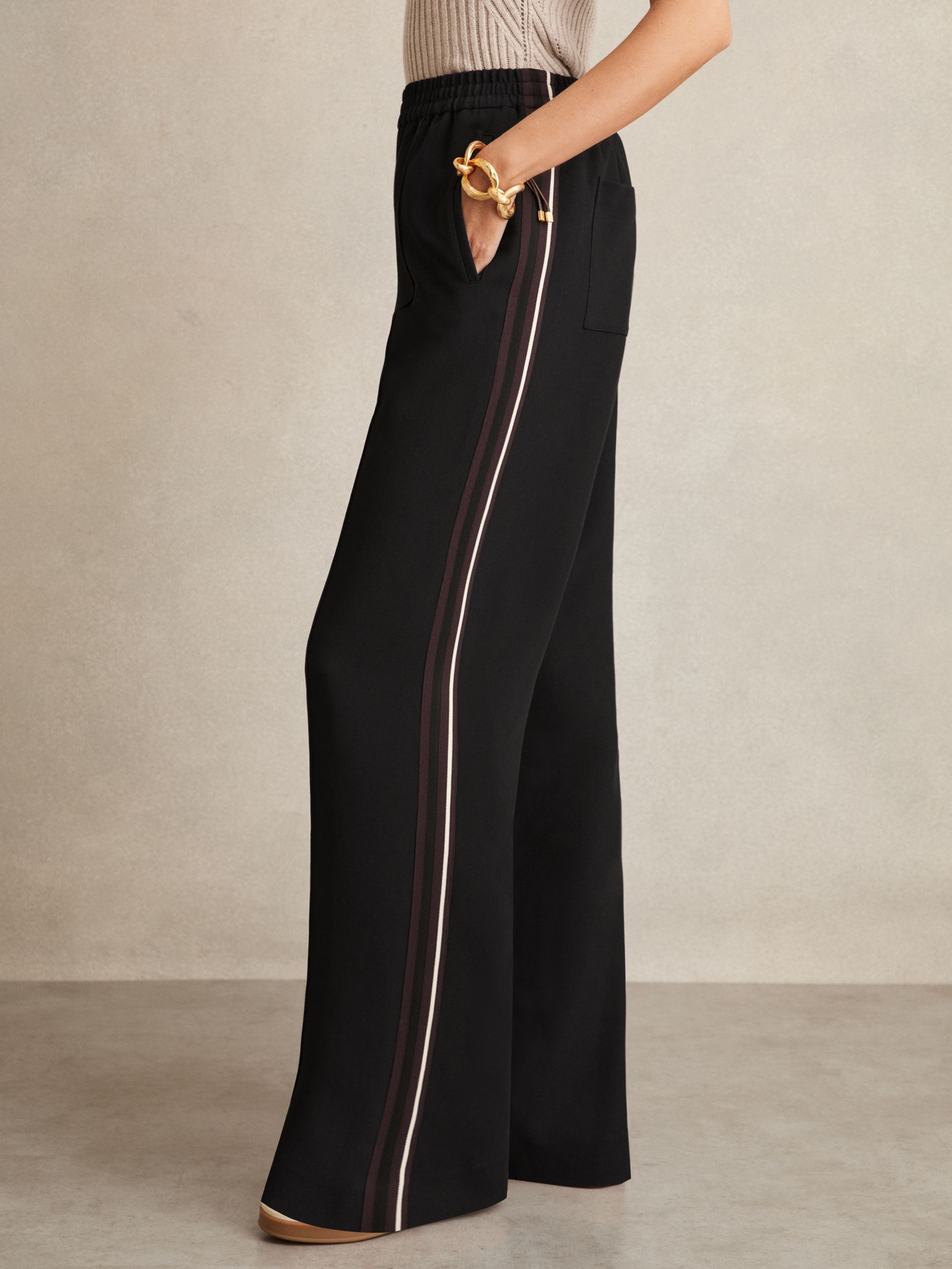 Side-Stripe Wide-Leg Trousers in Black