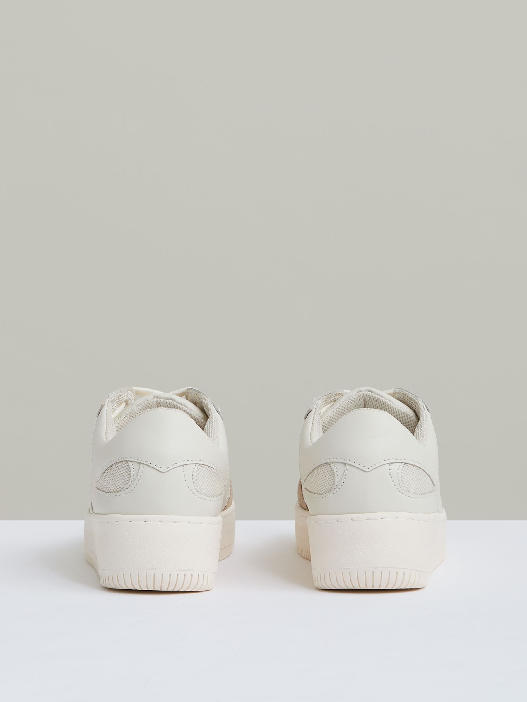 Leather And Mesh Platform Trainers in Taupe