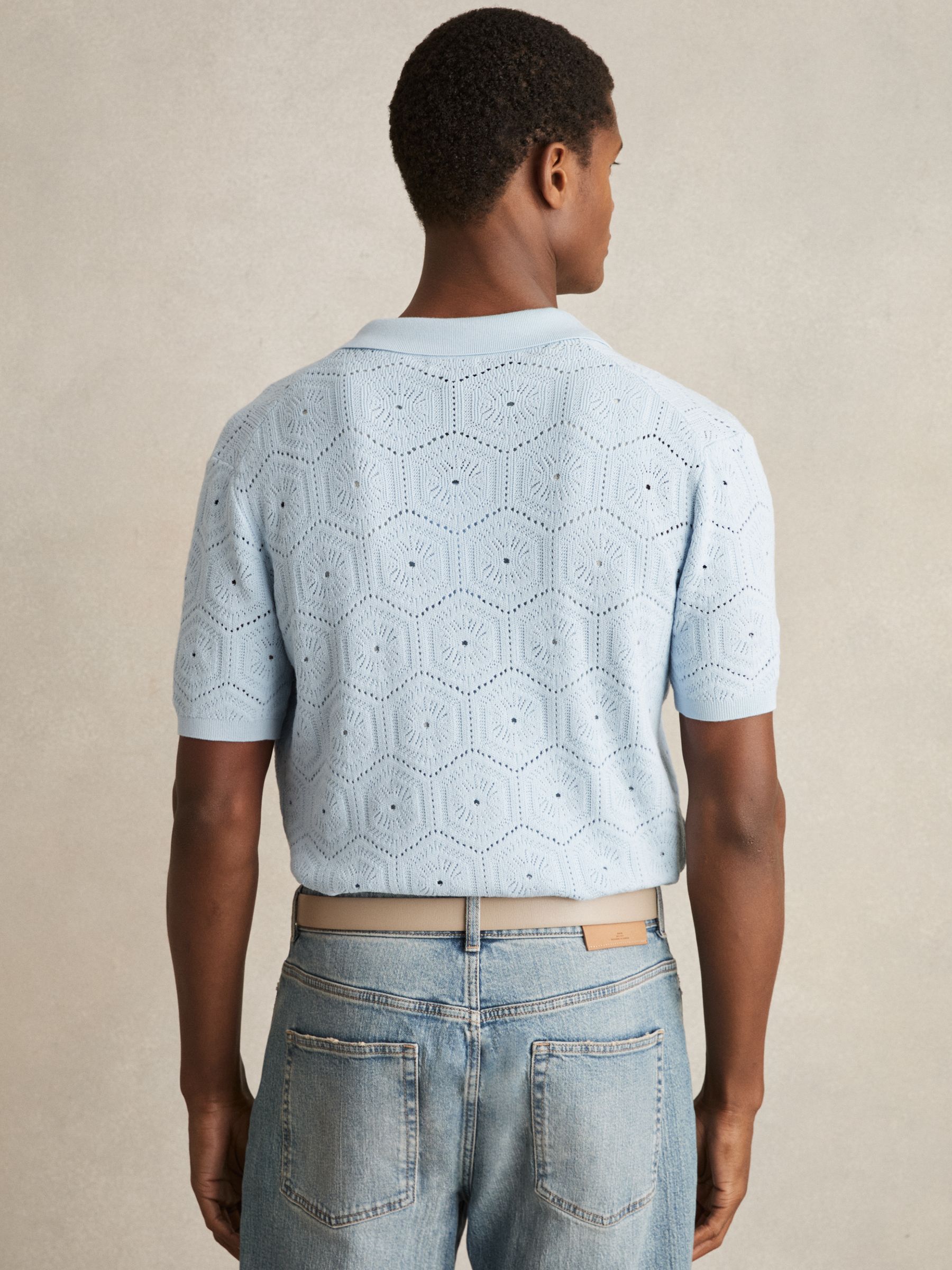 Pointelle Button-Through Shirt in Soft Blue