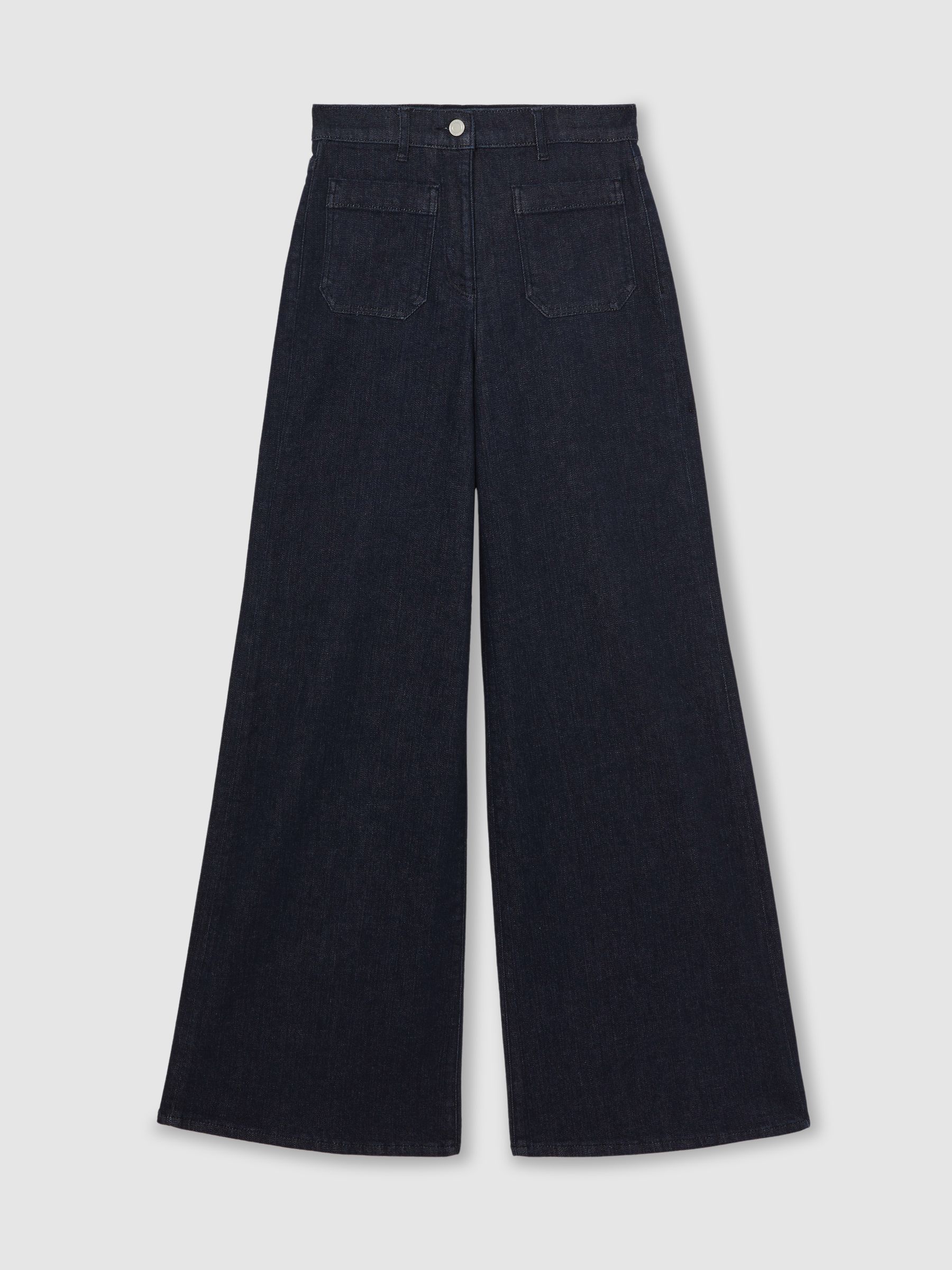 Patch Pocket Wide Leg Jeans in Dark Blue