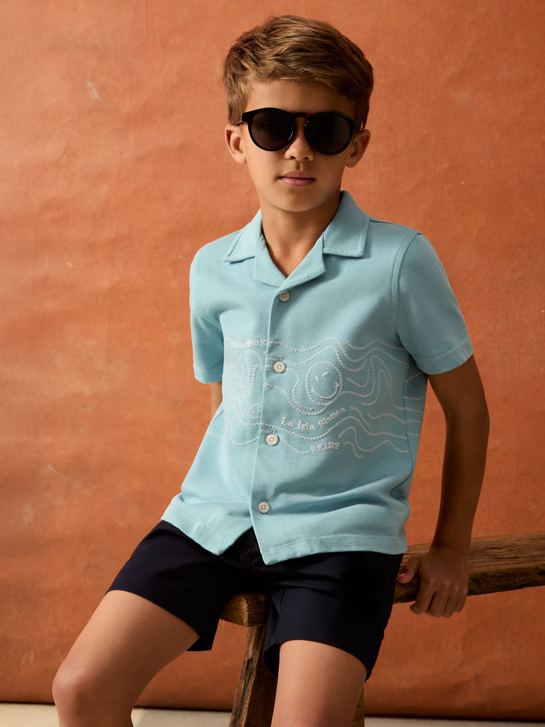 9-13 yrs SmileyWorld | Reiss Embroidered Shirt in Sky Blue