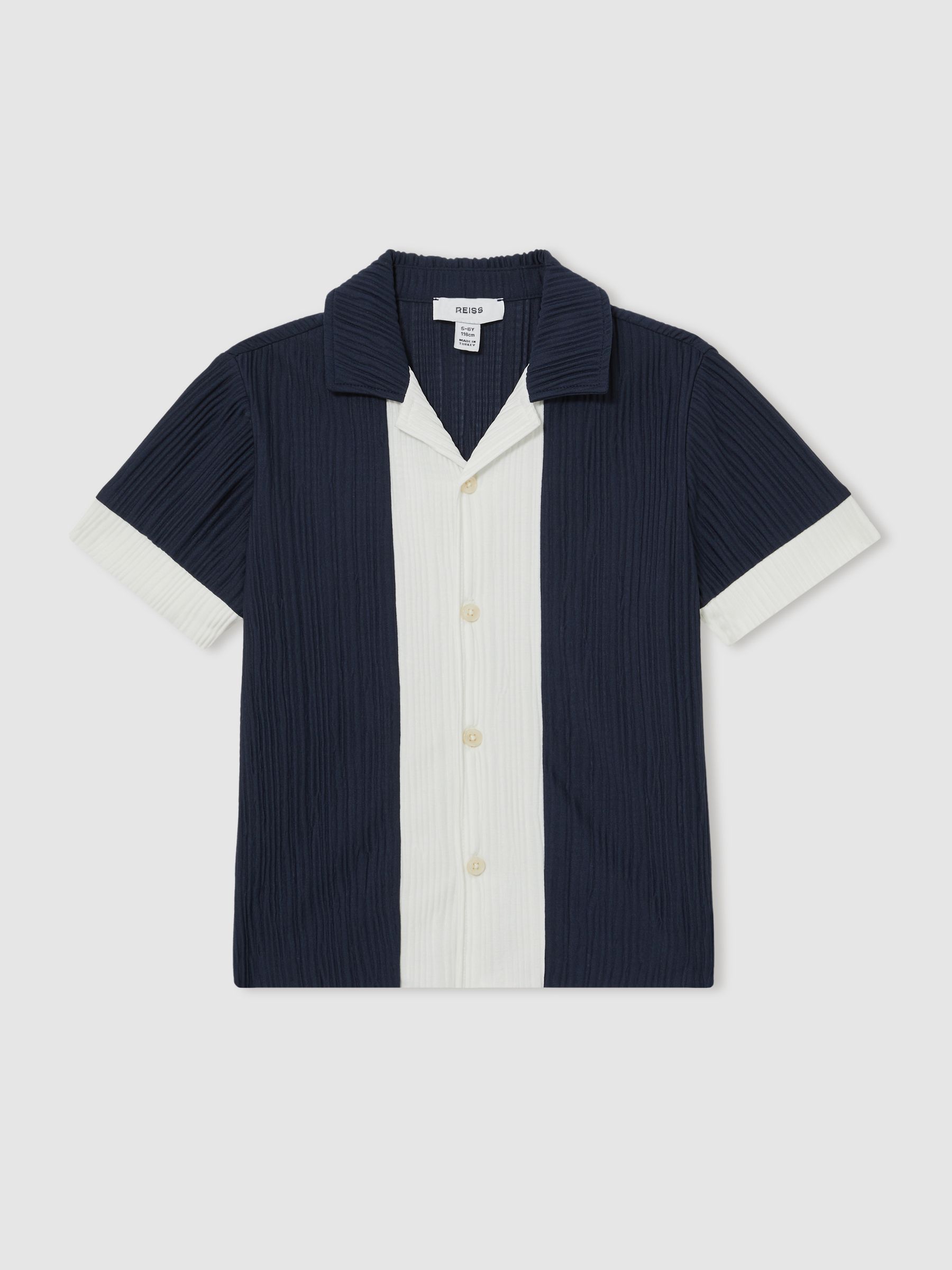 3-9 yrs Plissé Colour-Block Shirt in Navy/White