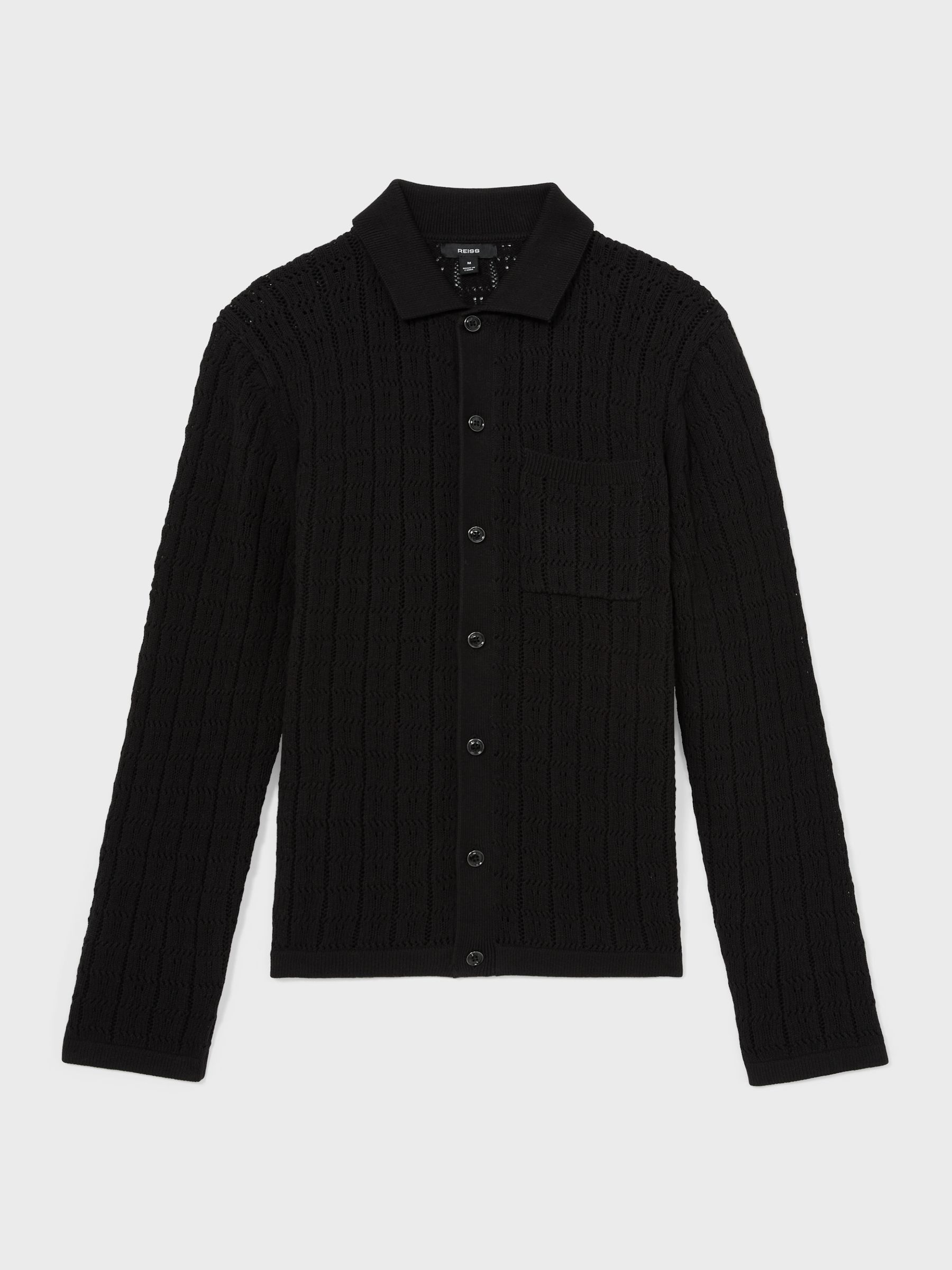Cotton-Blend Textured Knit Shirt in Black