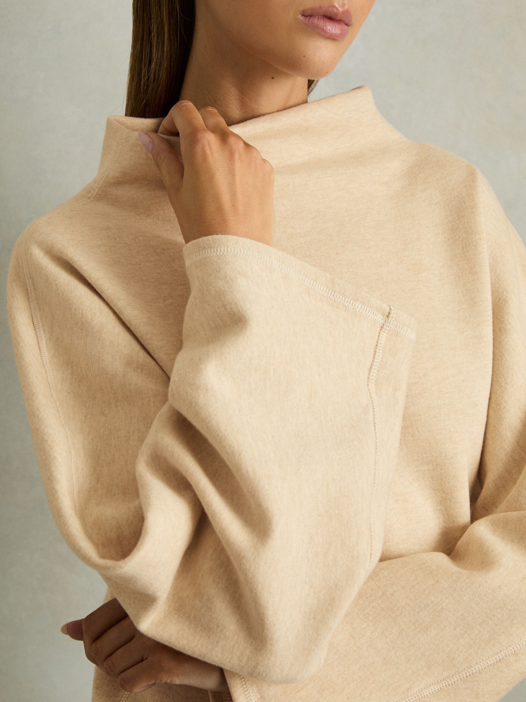 Cotton-Blend Jersey Funnel-Neck Dress in Cream