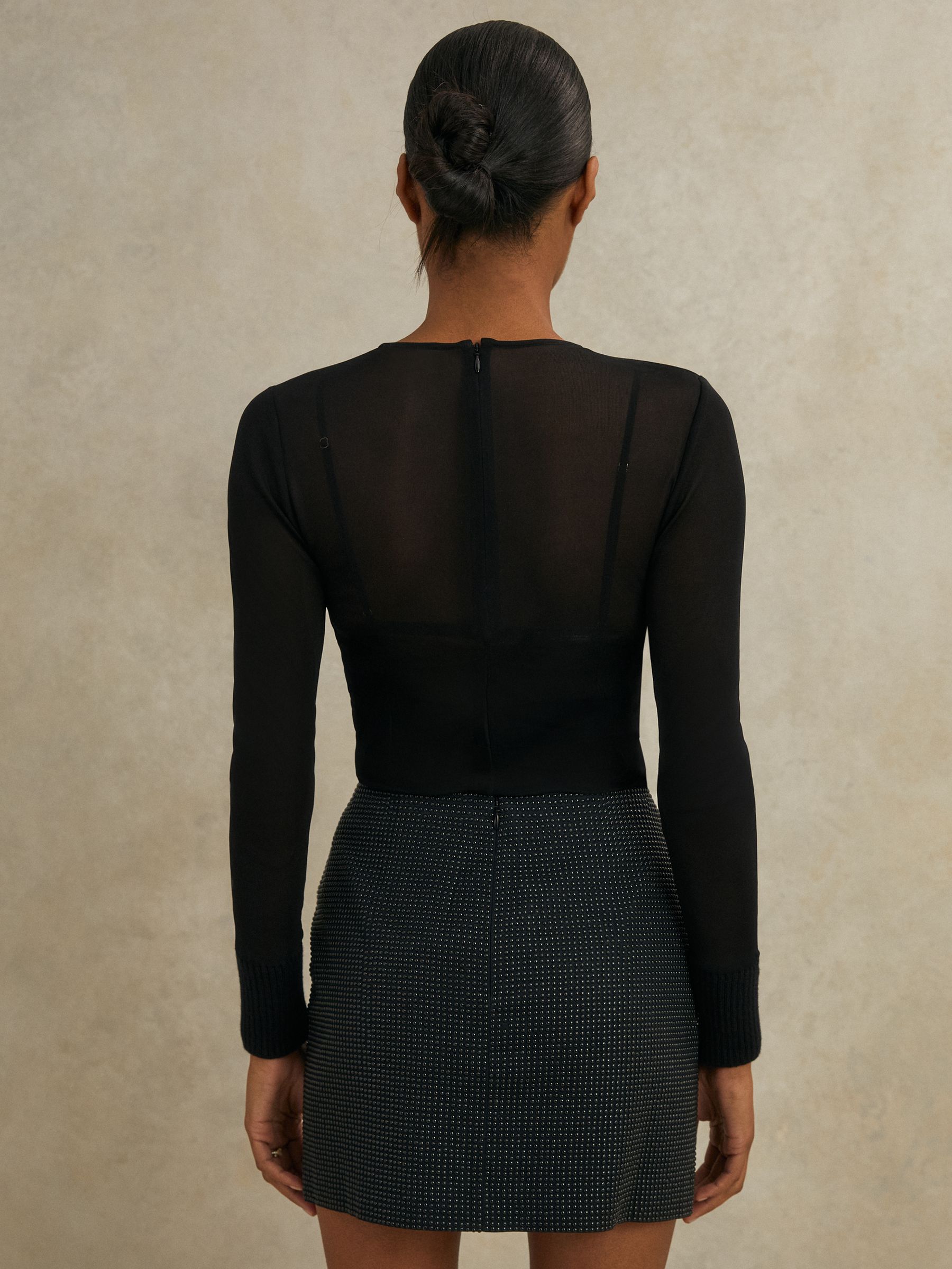 Rib Detail Jersey Top in Black