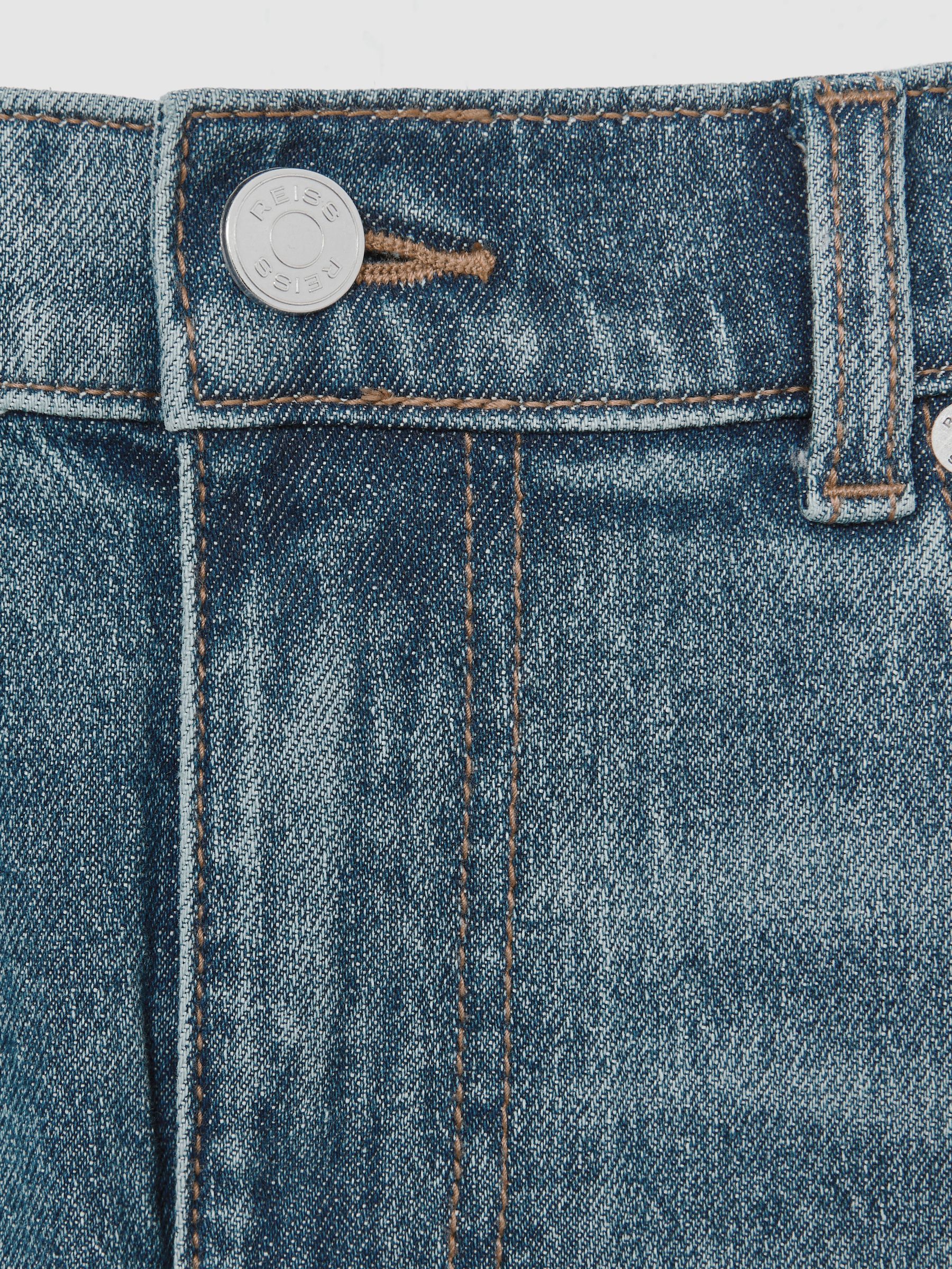 Cotton-Stretch Slim-Fit Jeans in Washed Indigo Green Cast