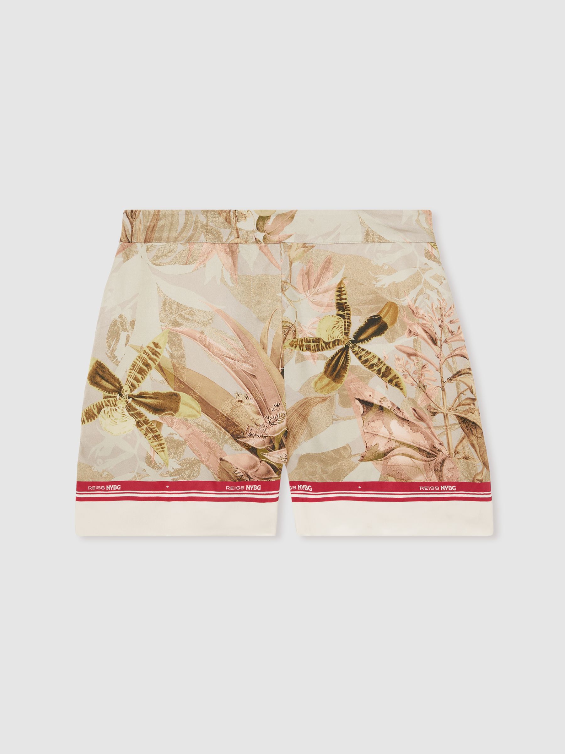 Reiss | NYBG Satin Floral-Print Shorts in Light Khaki