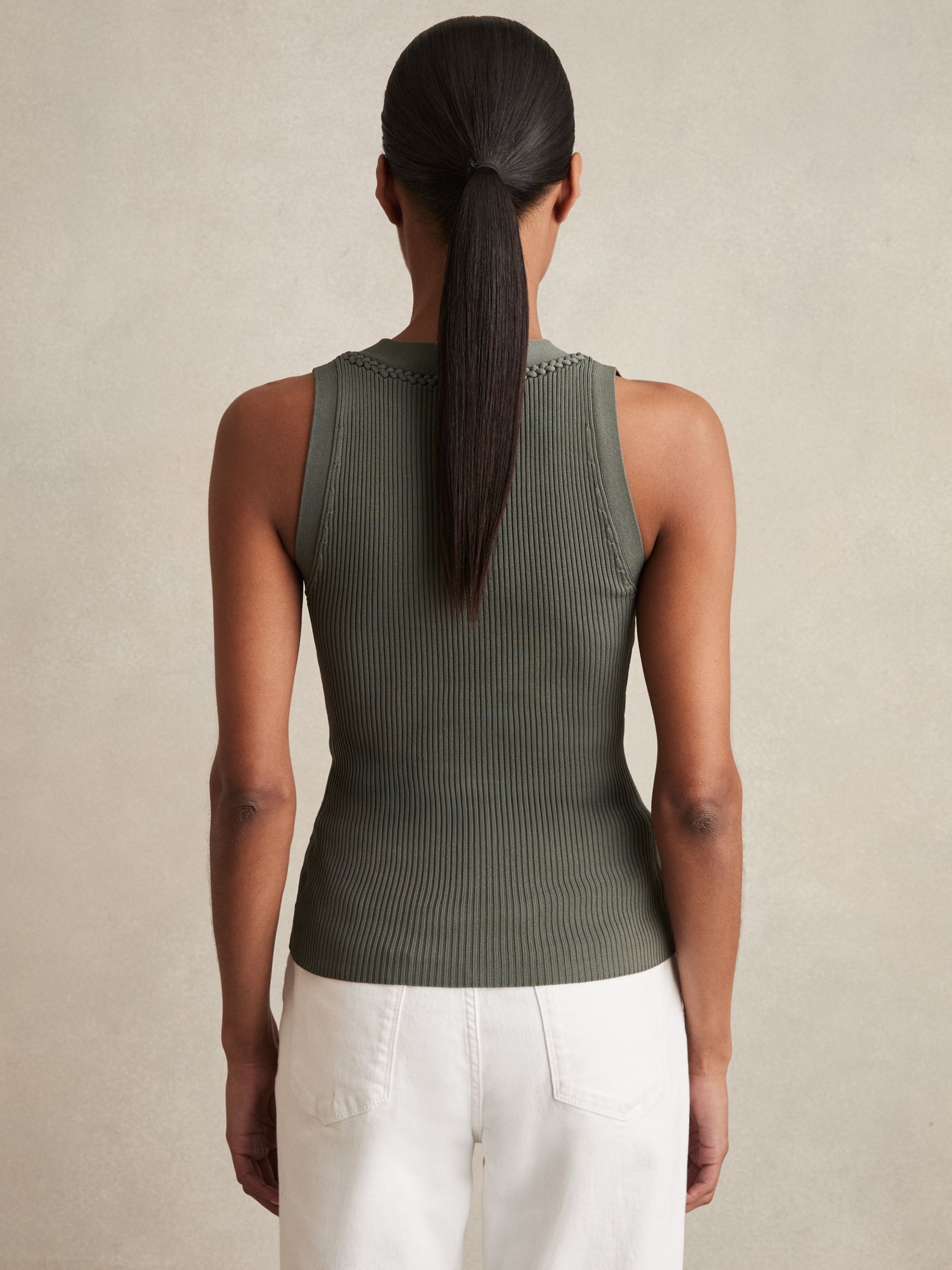 Craft-Stitch Rib-Knit Vest in Khaki Green