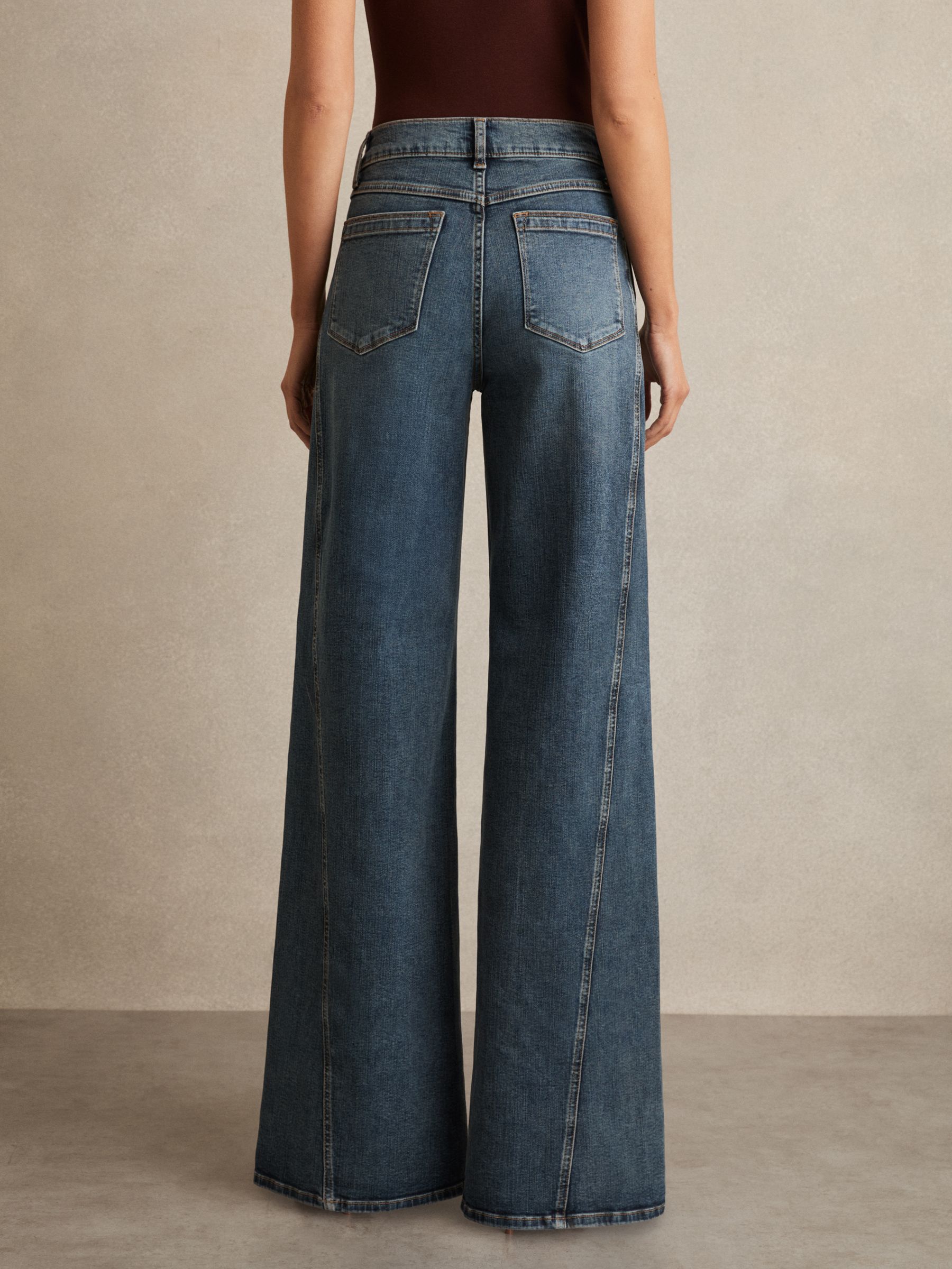 Twist Seam Wide Leg Jeans in Mid Blue