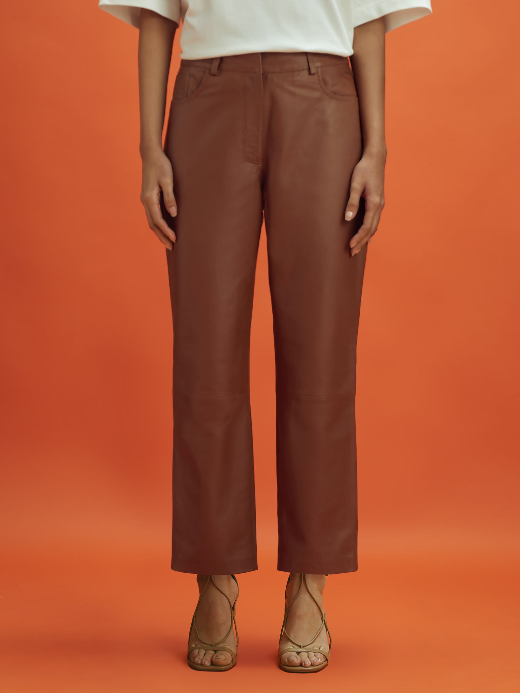 McLaren F1 Cropped Leather Trousers in Tan