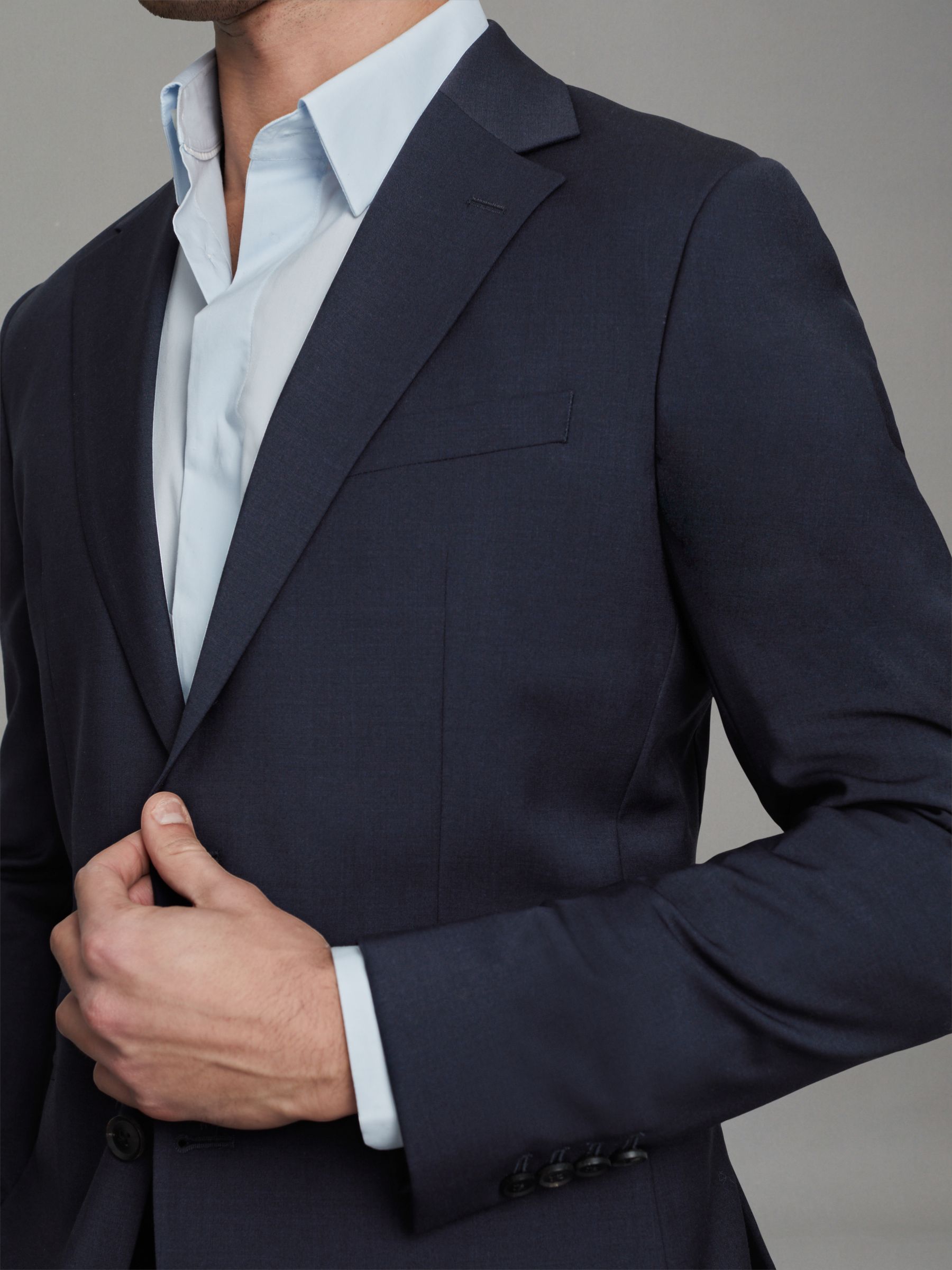 Slim-Fit Wool-Blend Single-Breasted Suit Blazer in Navy