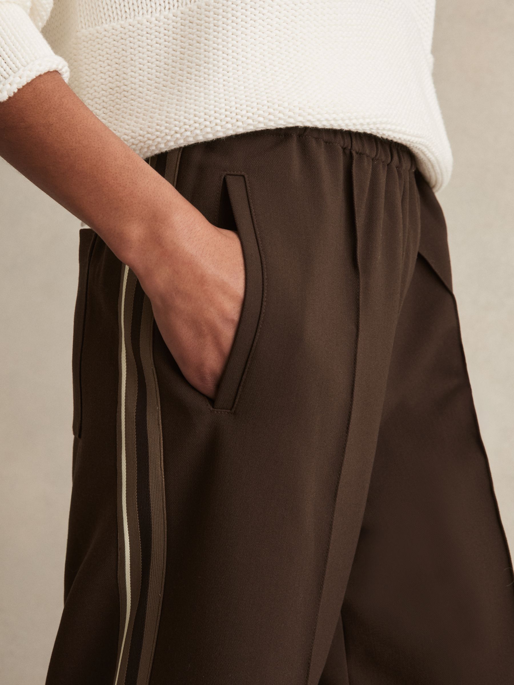 Side-Stripe Wide-Leg Trousers in Chocolate Brown