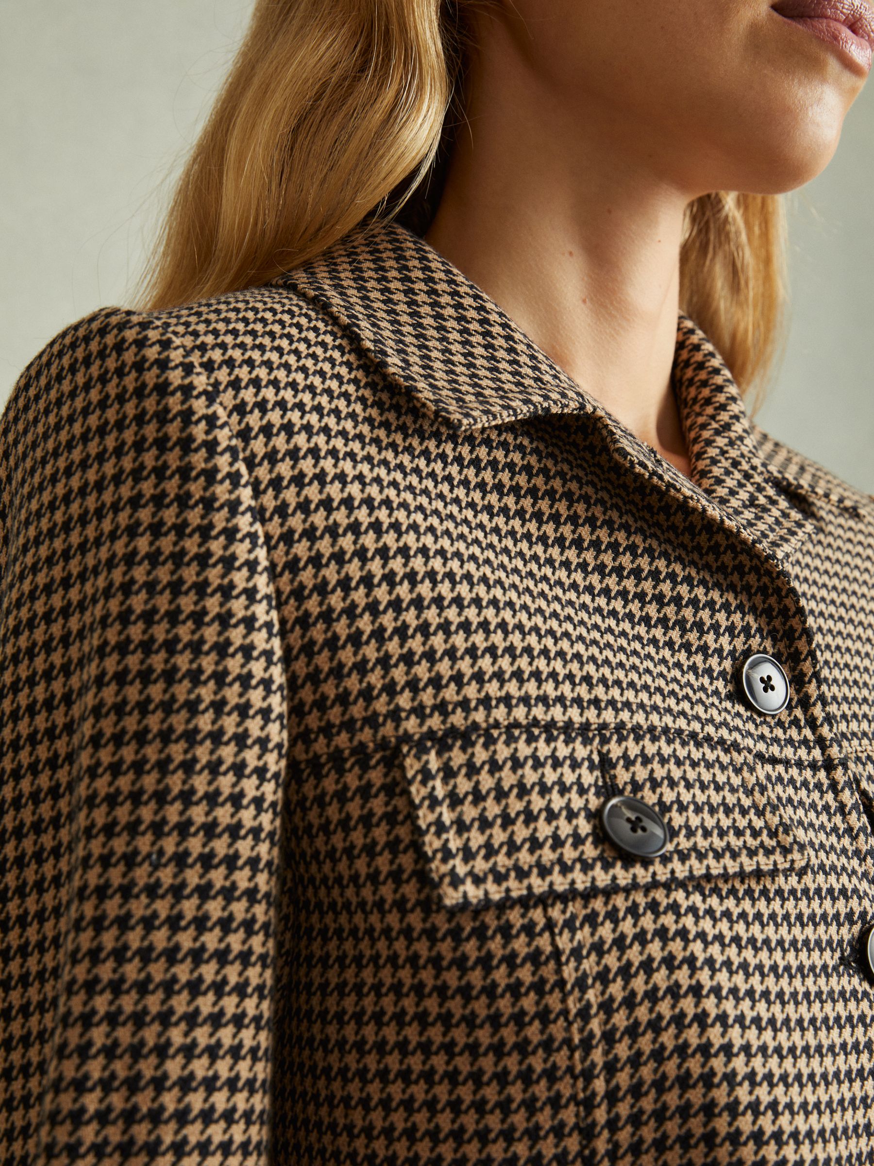 Lena Black/Camel Dogtooth Check Collared Jacket
