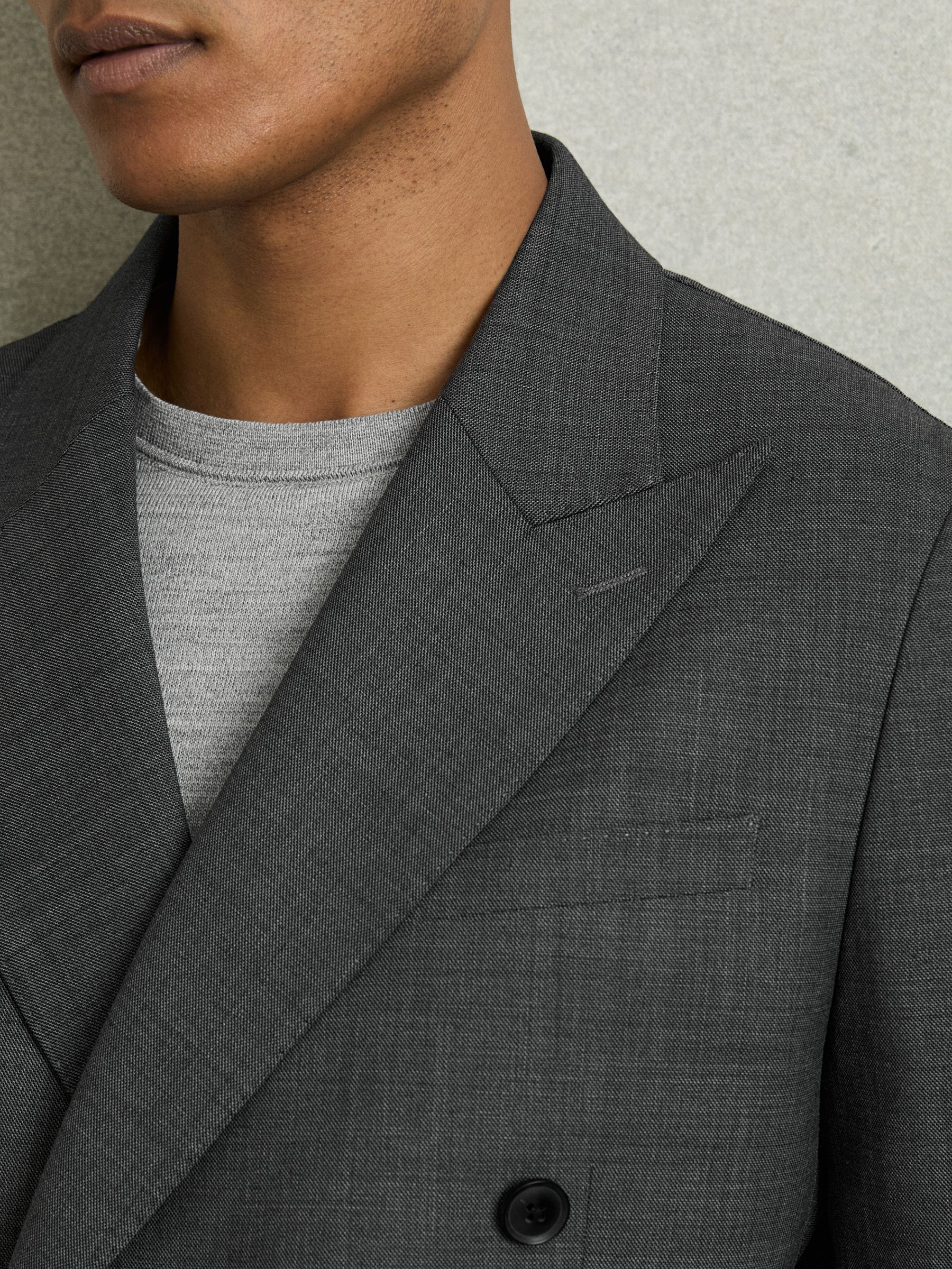 Regular-Fit Double-Breasted Sharkskin Wool-Blend Suit Blazer in Charcoal Grey