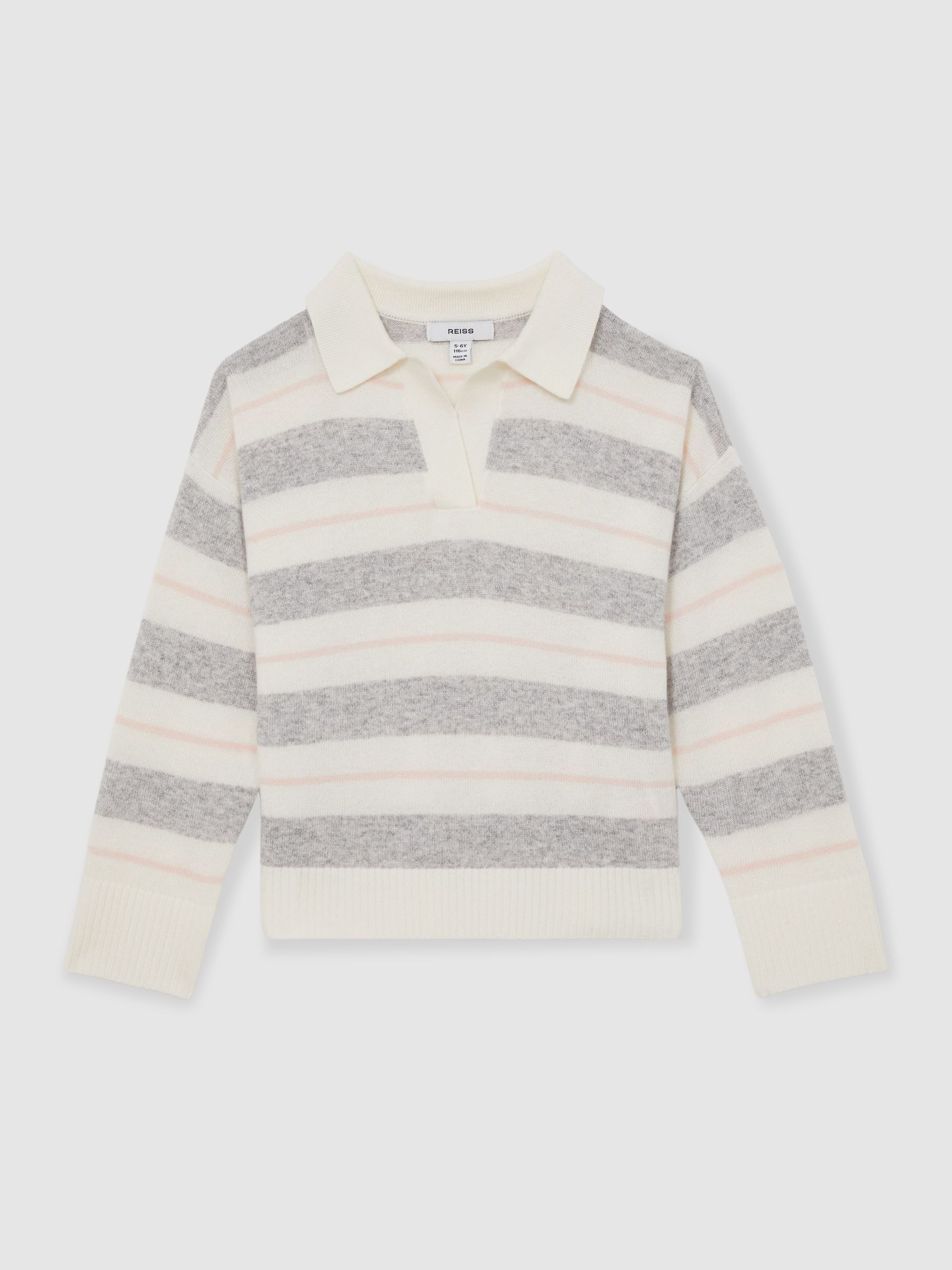 9-13 yrs Wool-Blend Striped Collared Jumper With Cashmere in Grey