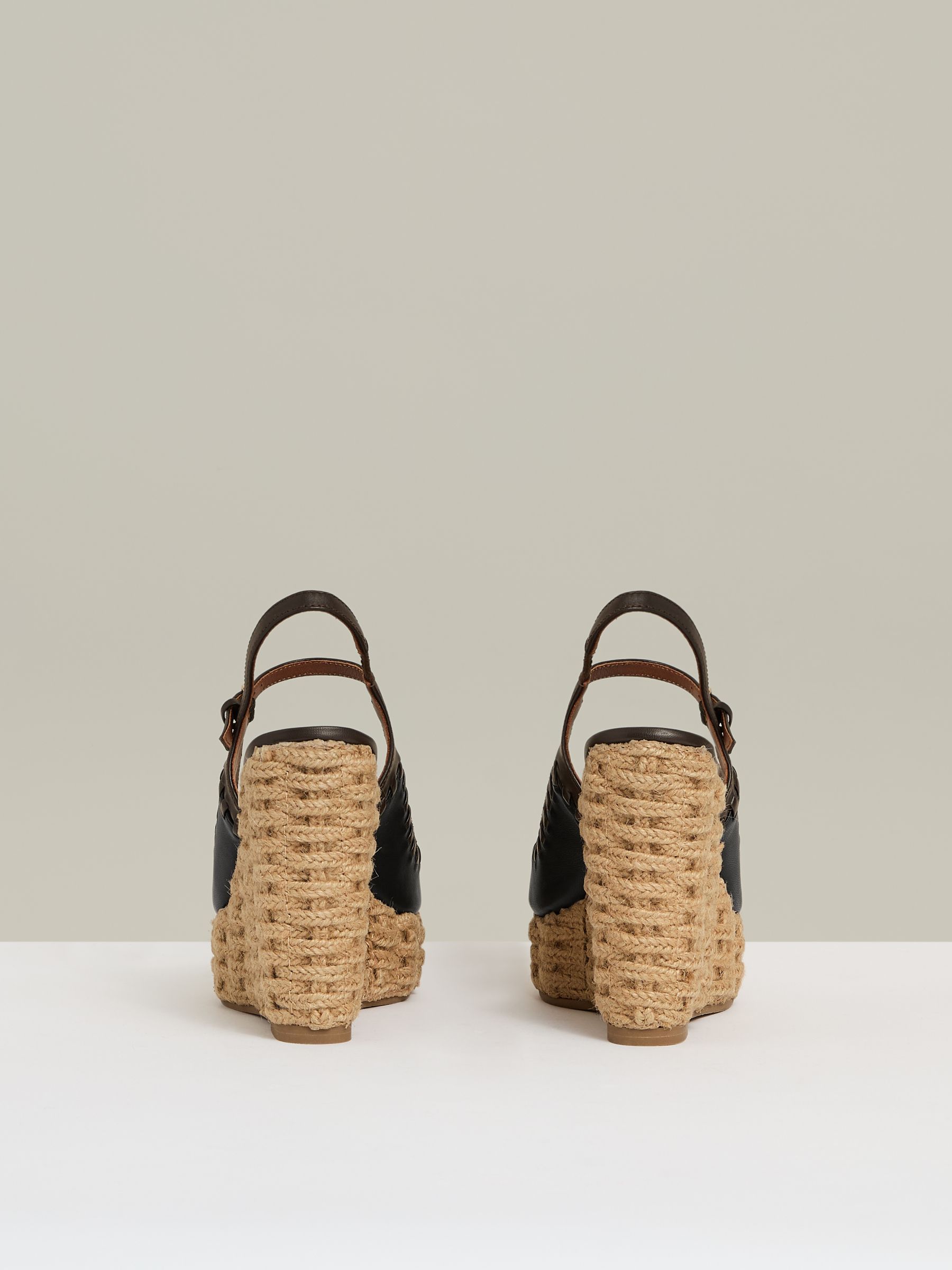 Leather Whipstitch Wedge Sandals in Chocolate/Black