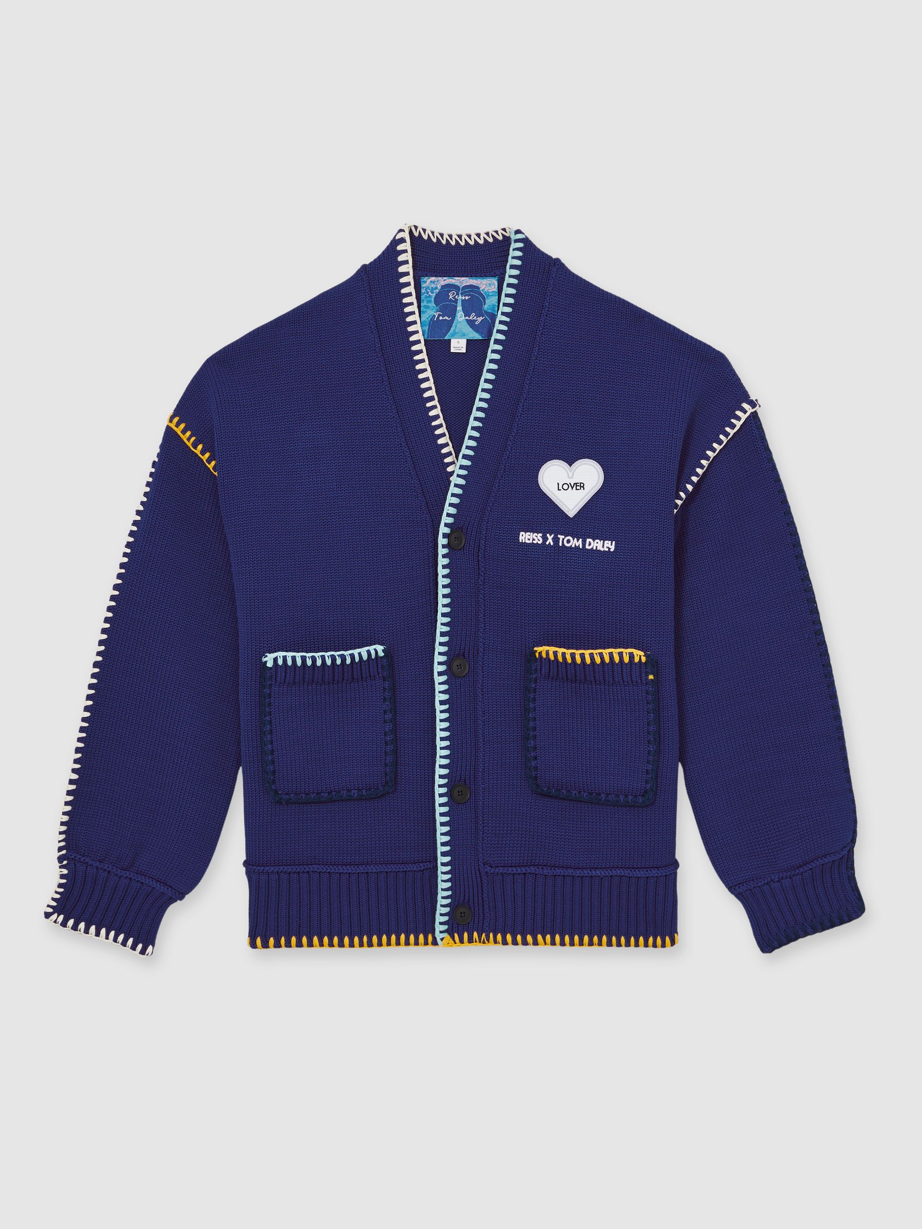 Reiss | Tom Daley Lover Knit Cardigan in Navy Blue