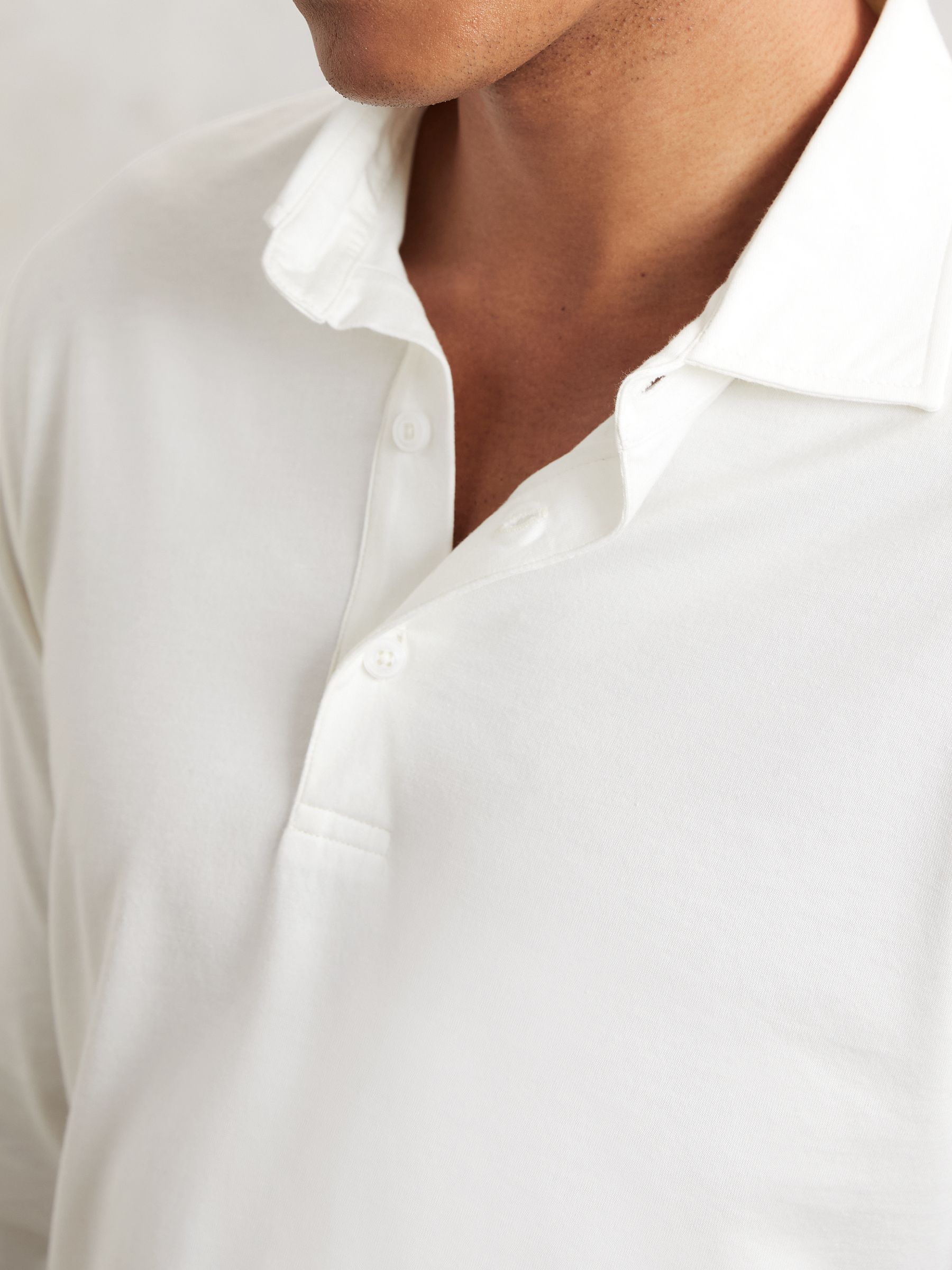 Cotton-Jersey Long Sleeve Polo Shirt in White