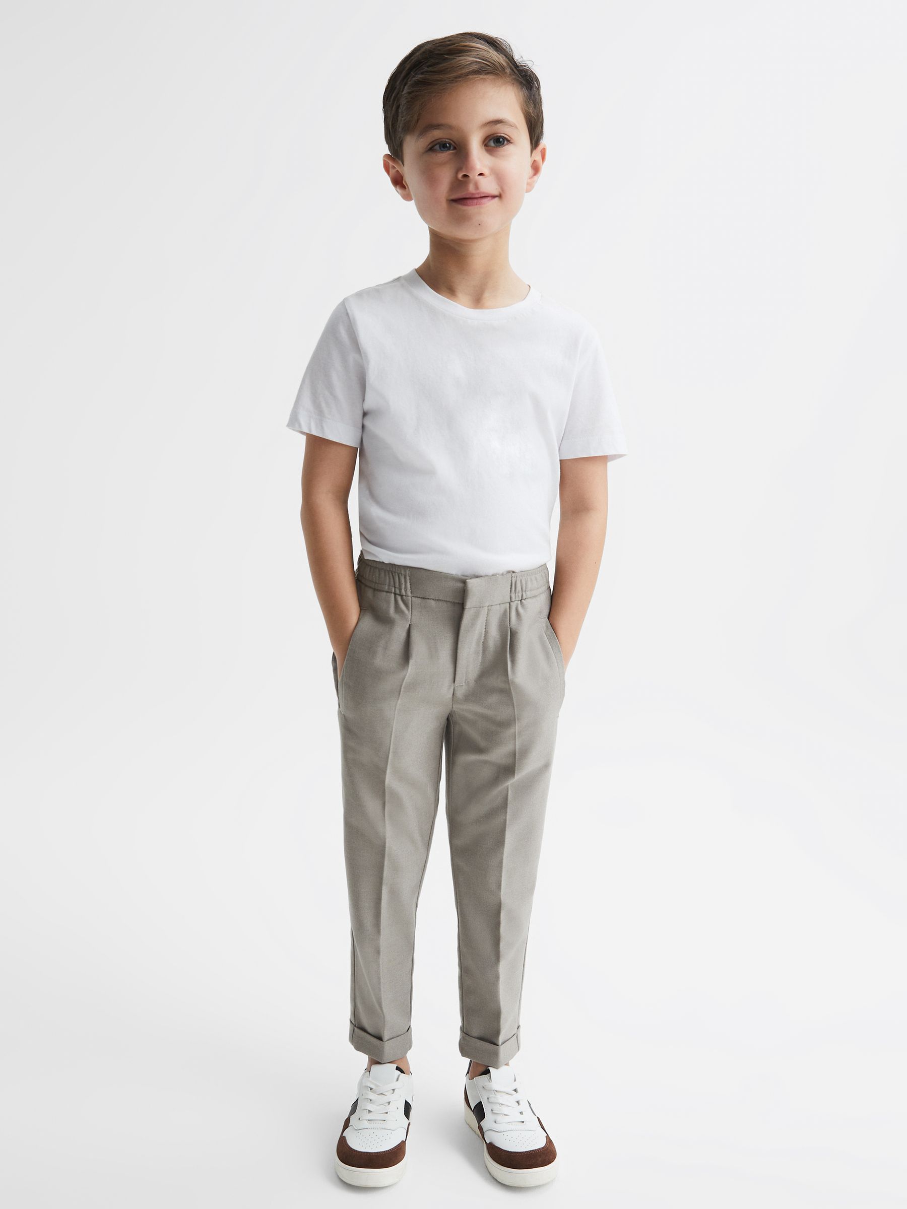 9-14 yrs Relaxed Elasticated Trousers with Turn-Ups in Taupe