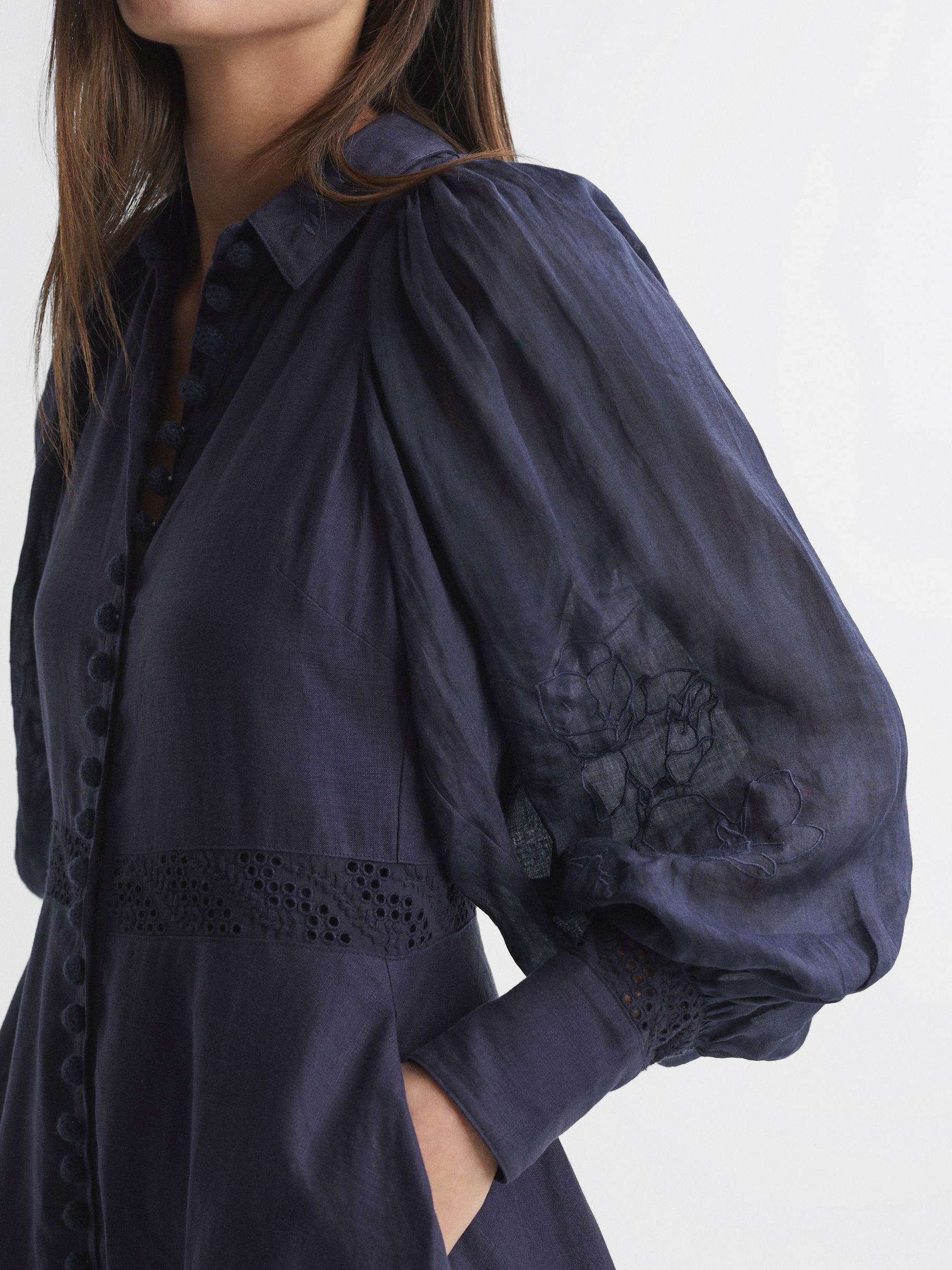 Joslin Linen Shirt Midi Dress in Navy