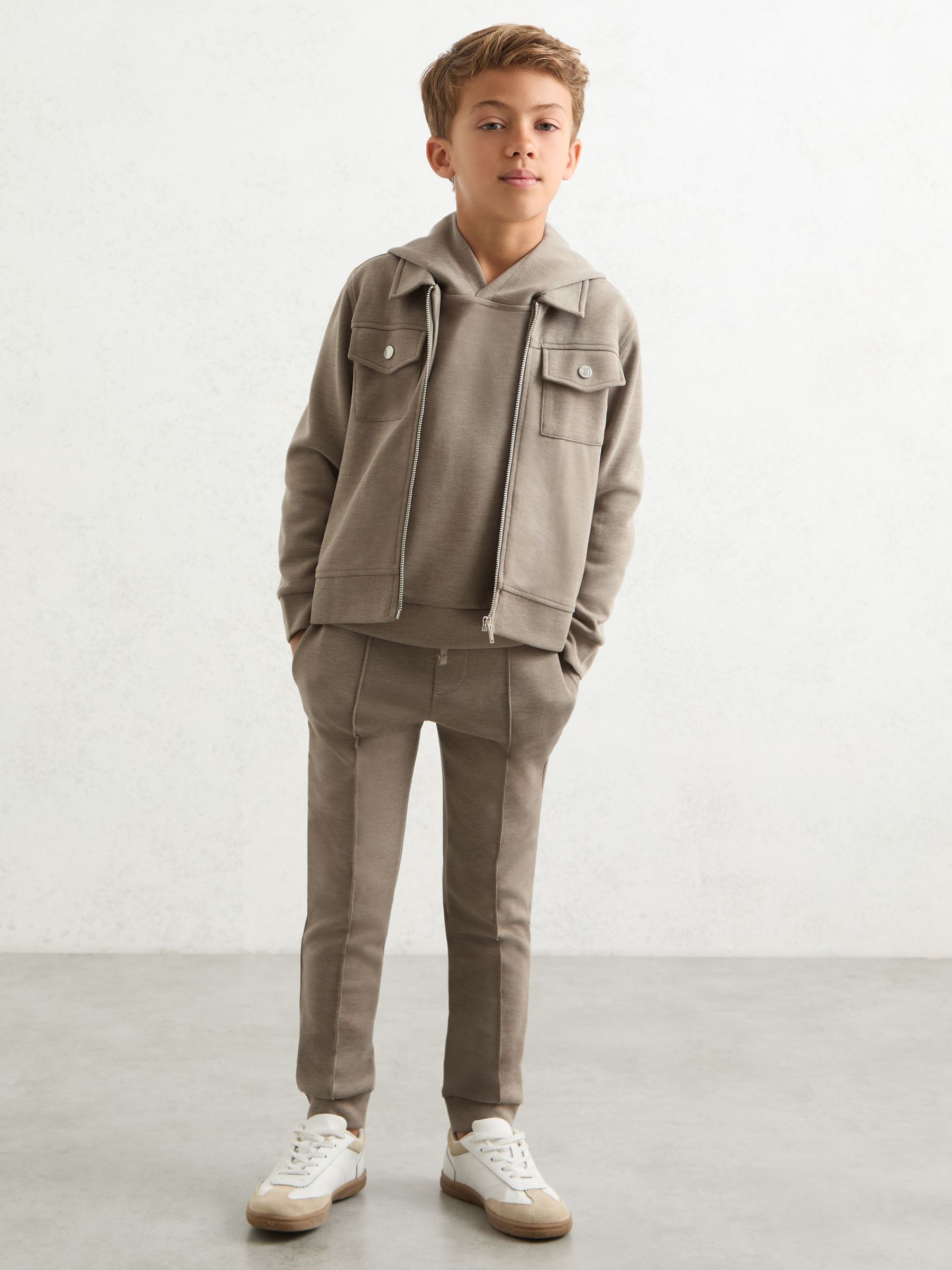 9-13 yrs Interlock Zip-Through Overshirt in Taupe Brown