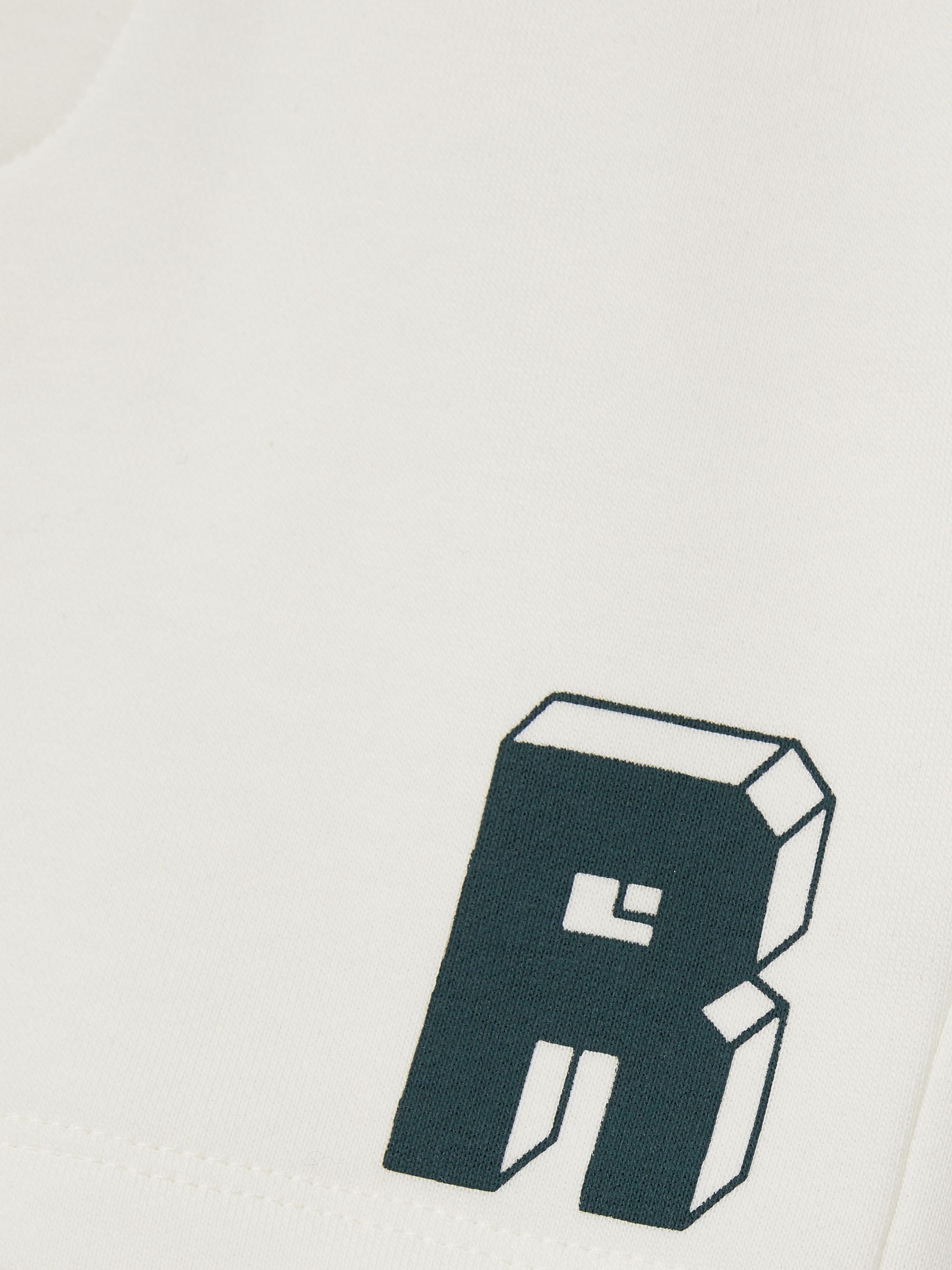 13-14 yrs Jersey Drawstring R Print Shorts in Off White/Forest Green