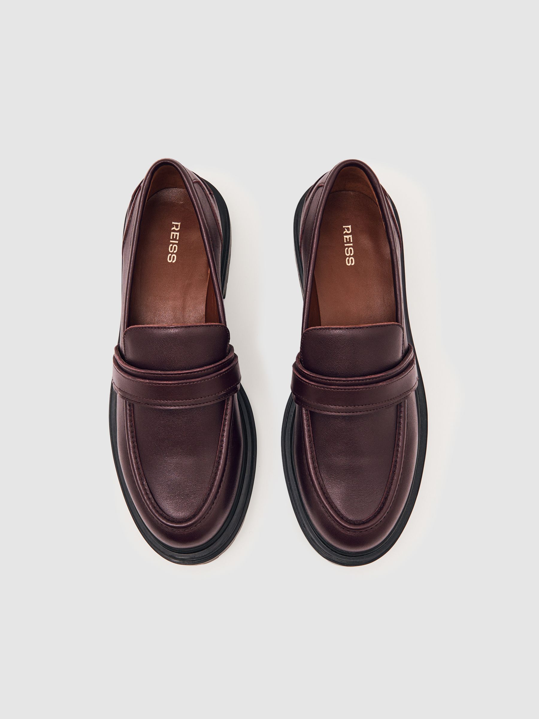 Leather Strap-Detail Lug-Sole Loafers in Burgundy