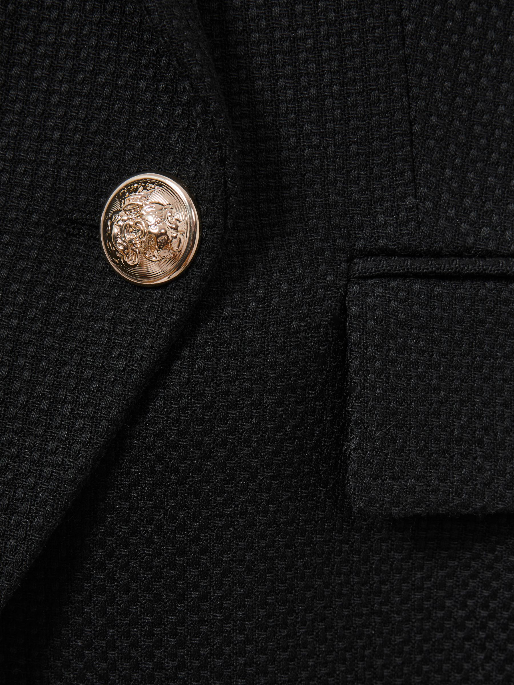 Tailored Fit Textured Double Breasted Blazer in Black