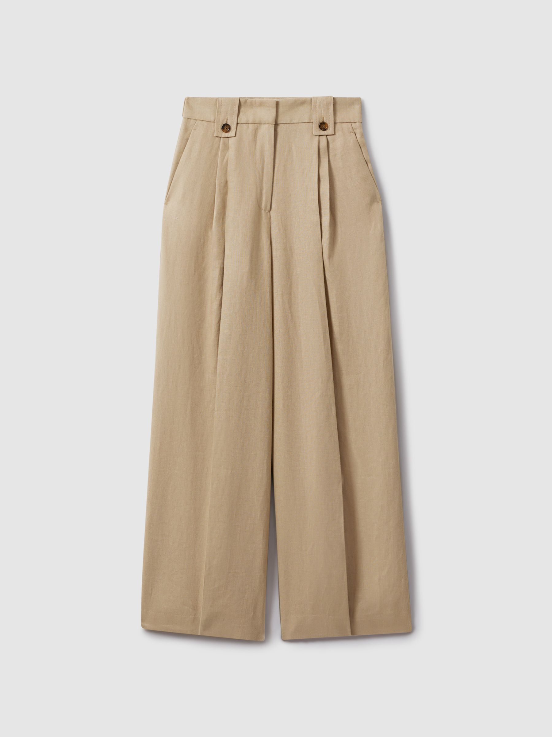 Linen Front Pleat Trousers in Light Khaki